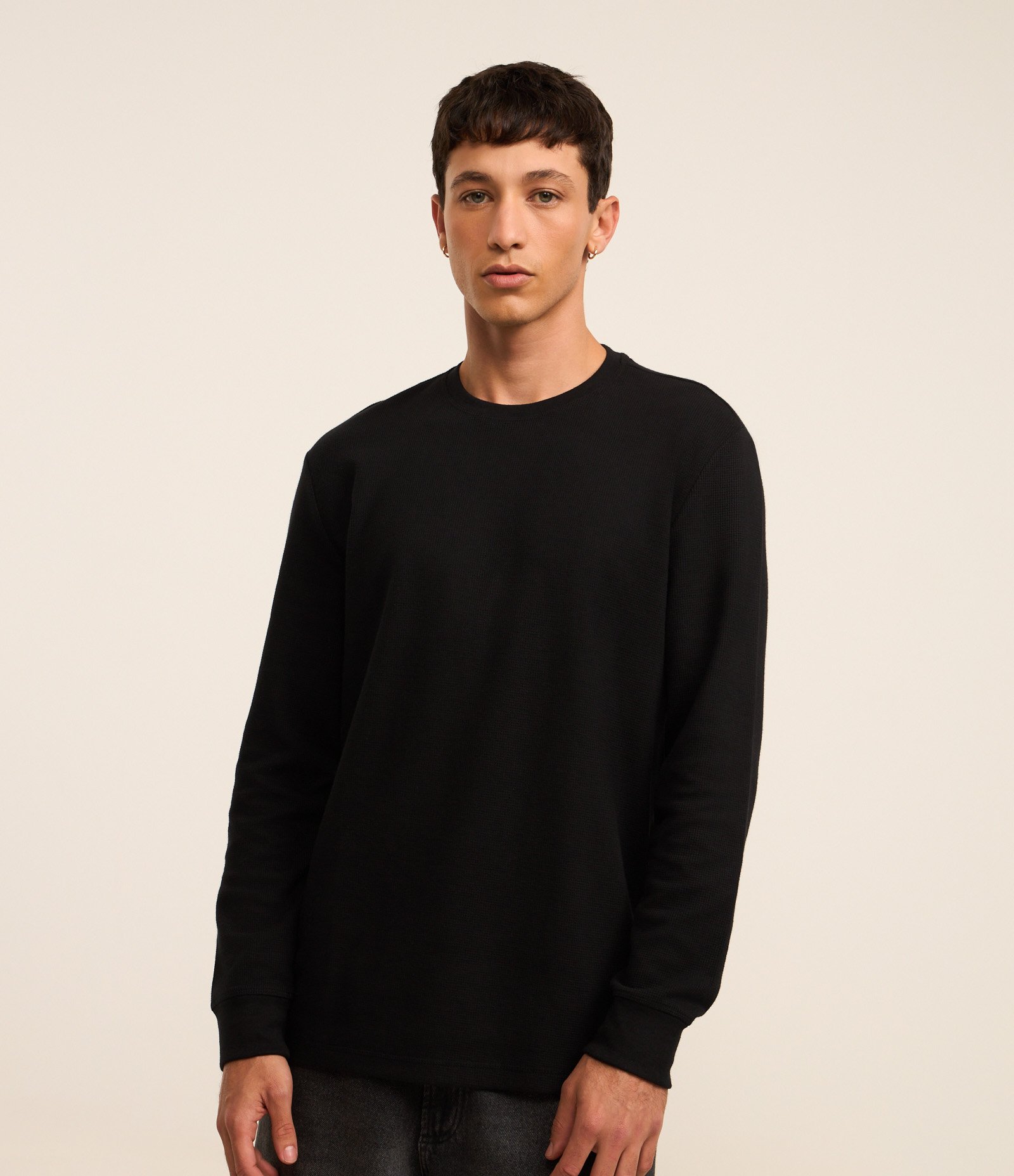 Camiseta Regular em Algodão com Textura Preto 1