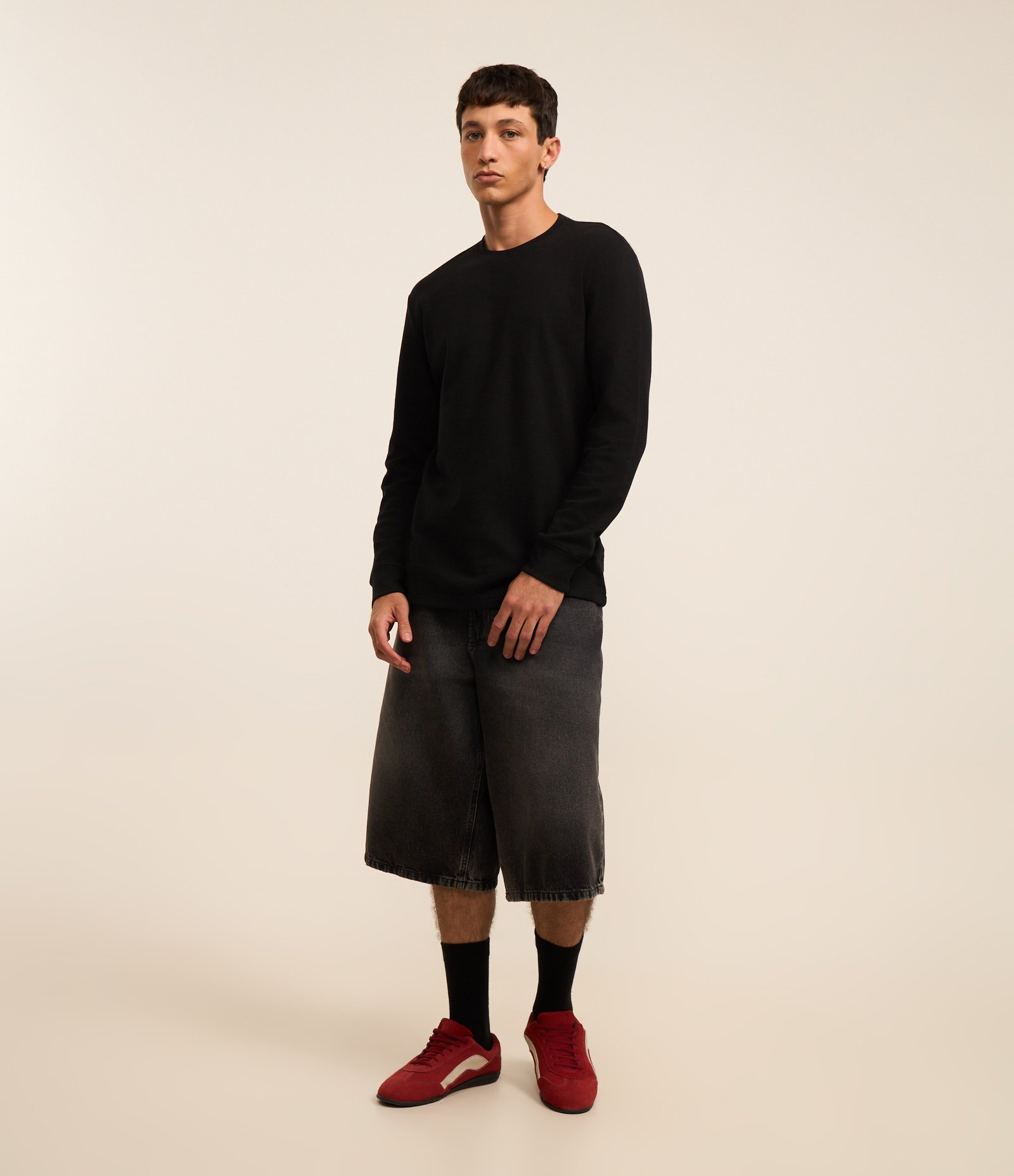 Camiseta Regular em Algodão com Textura Preto 2