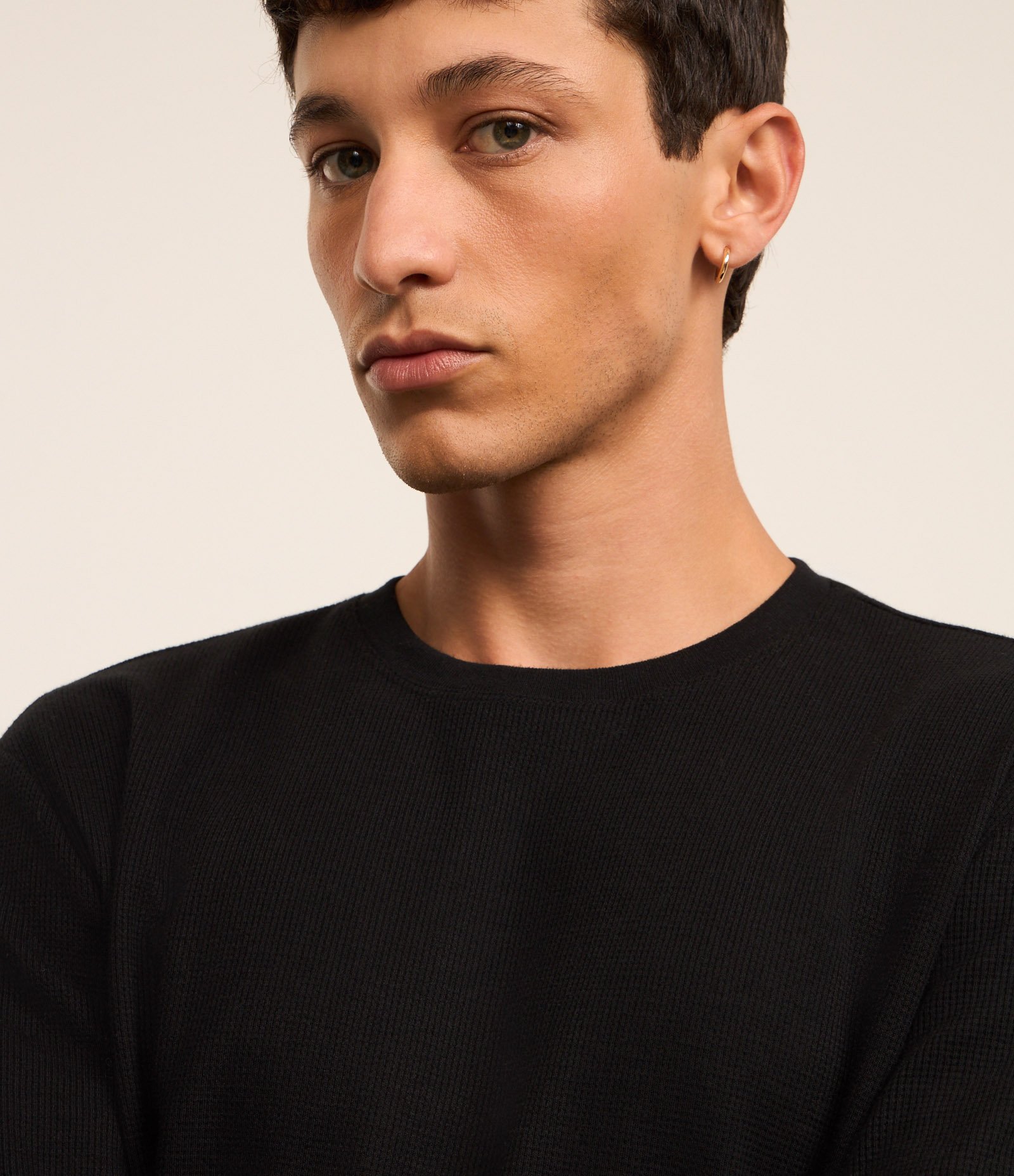 Camiseta Regular em Algodão com Textura Preto 3