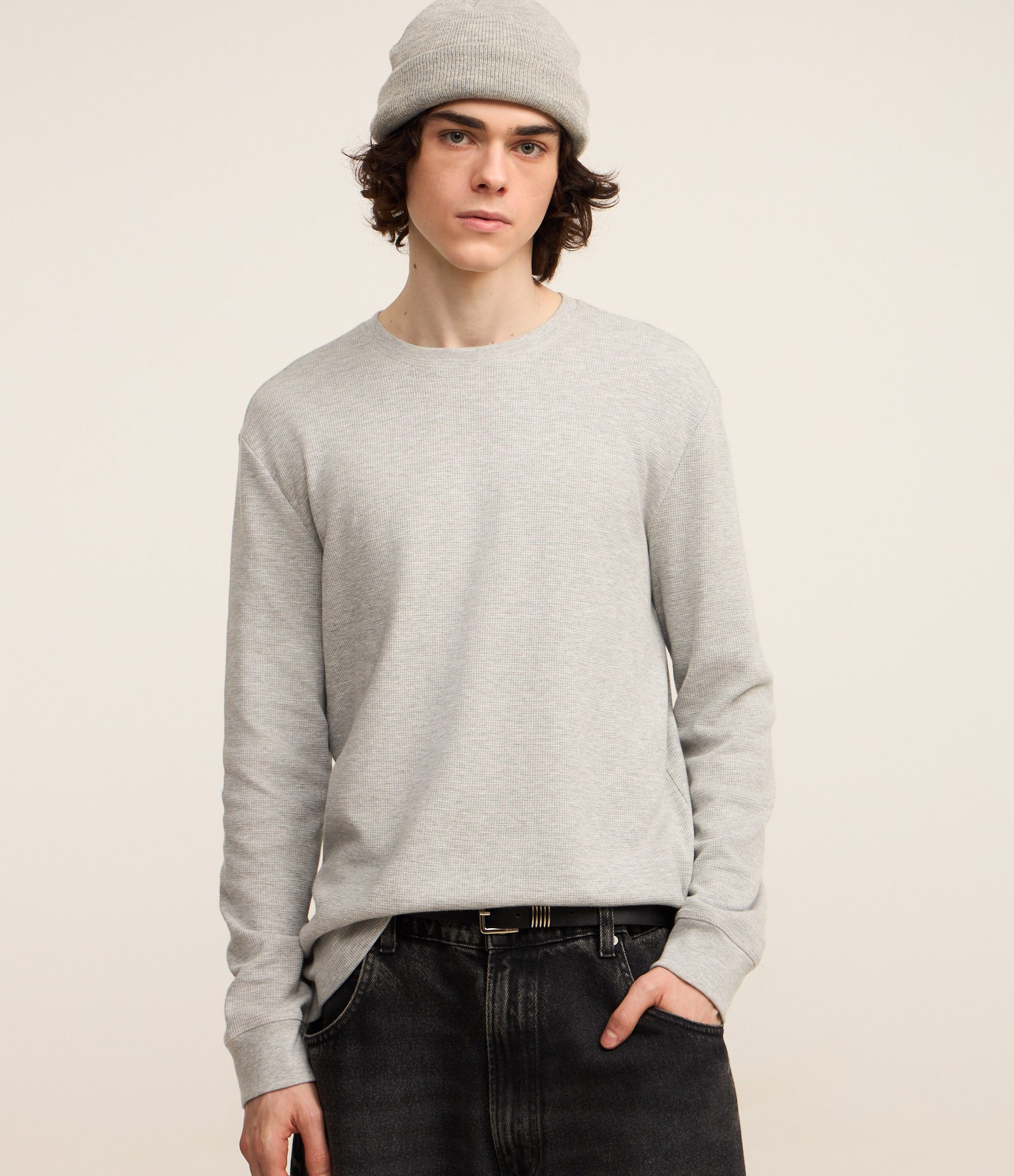 Camiseta Regular em Algodão com Textura Cinza 1