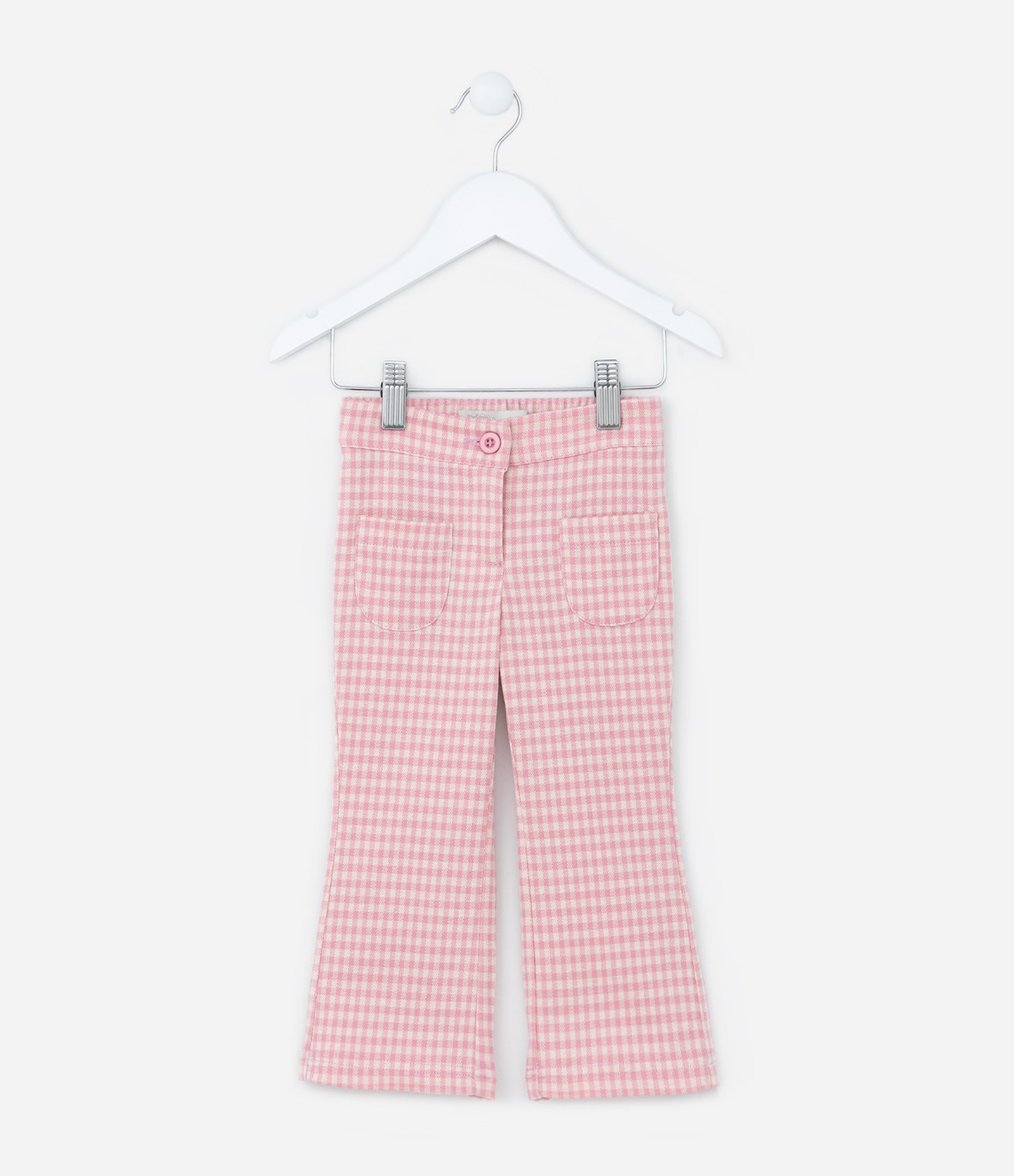 Calça Flare Infantil com Estampa Xadrez Vichy - Tam 1 a 5 Anos Rosa 1