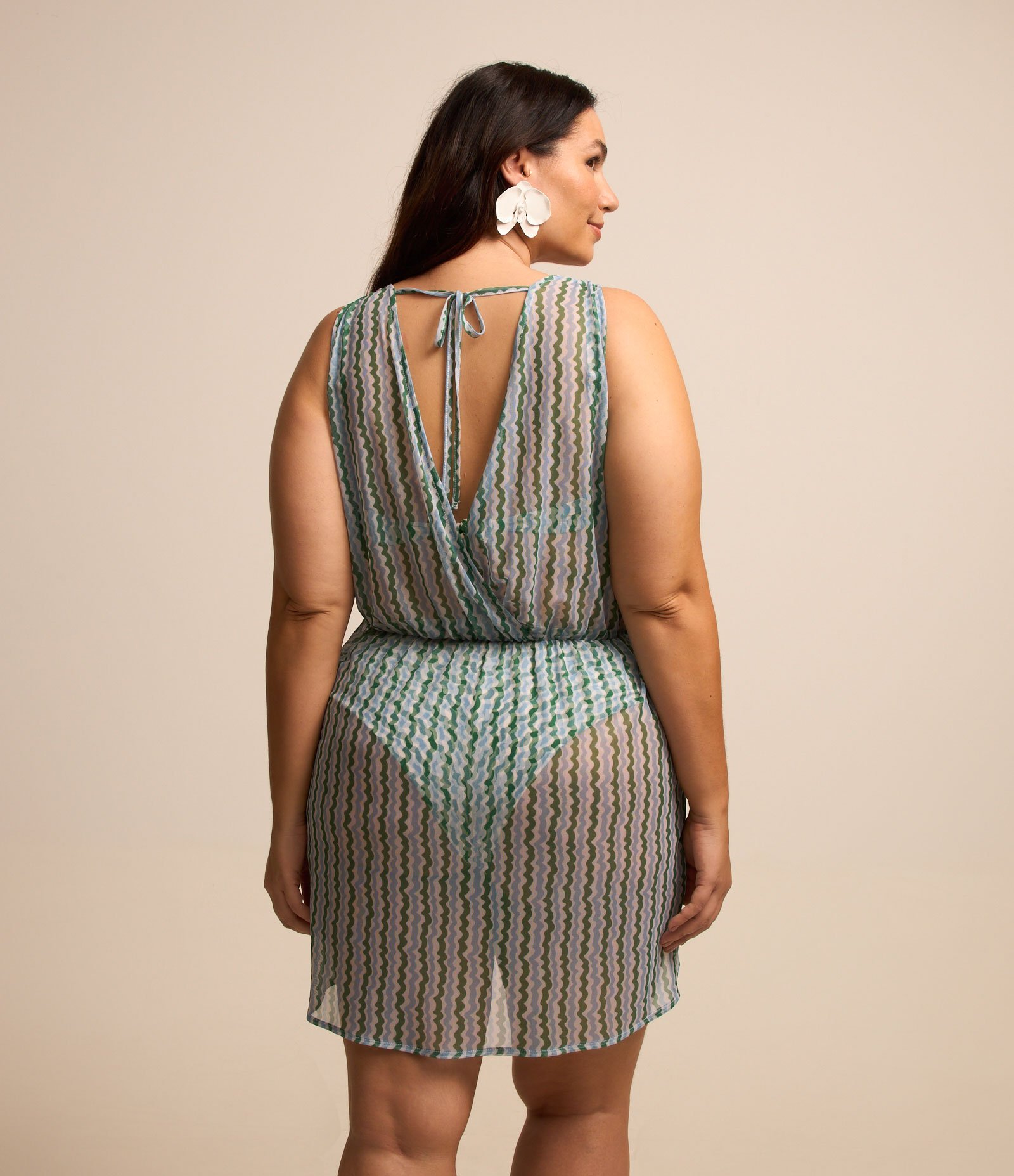 Saída de Praia Vestido em Tule Estampado Curve & Plus Size Verde 2