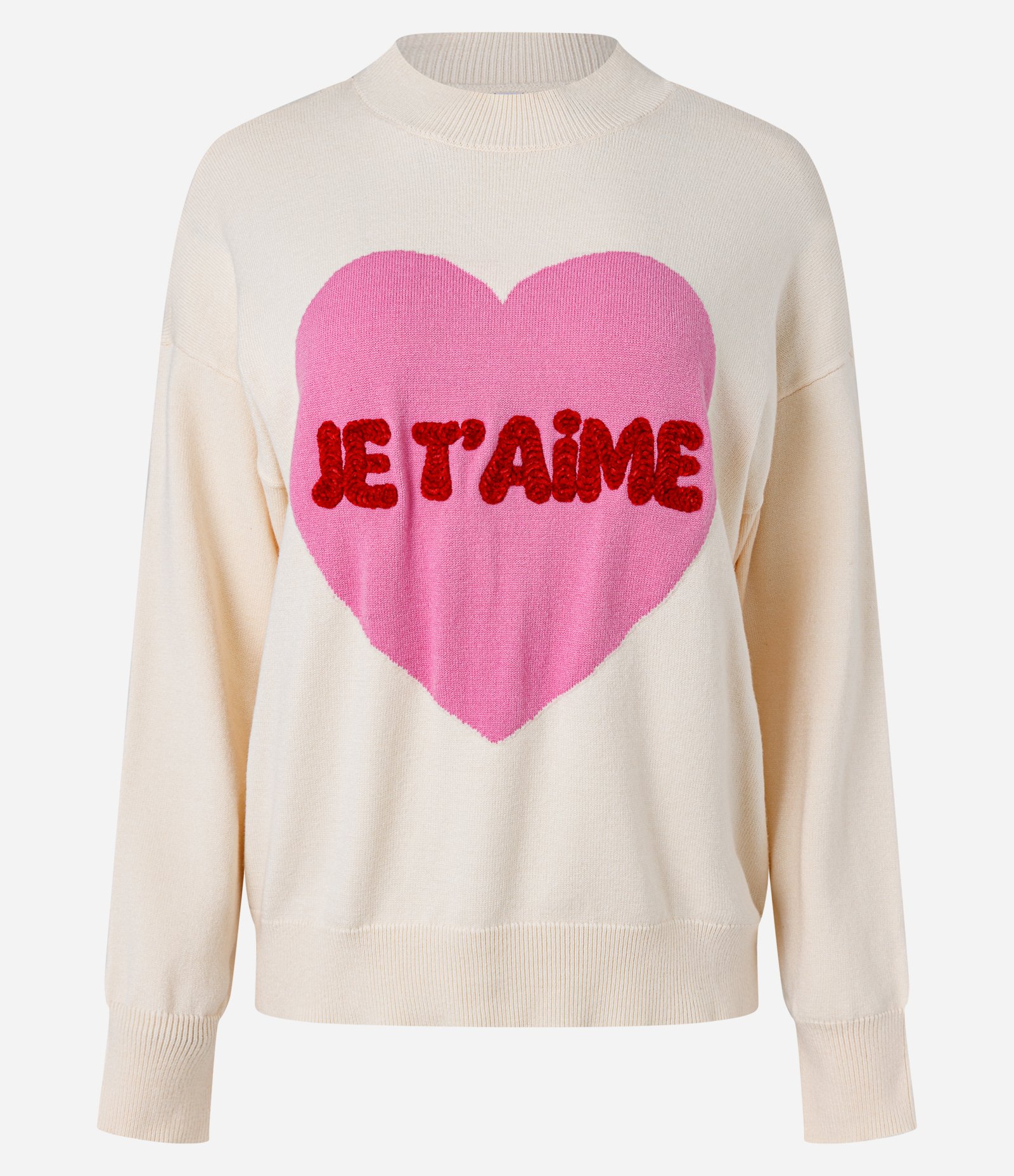 Suéter em Tricô com Coração e Lettering Je T'Aime Bege Creme 5