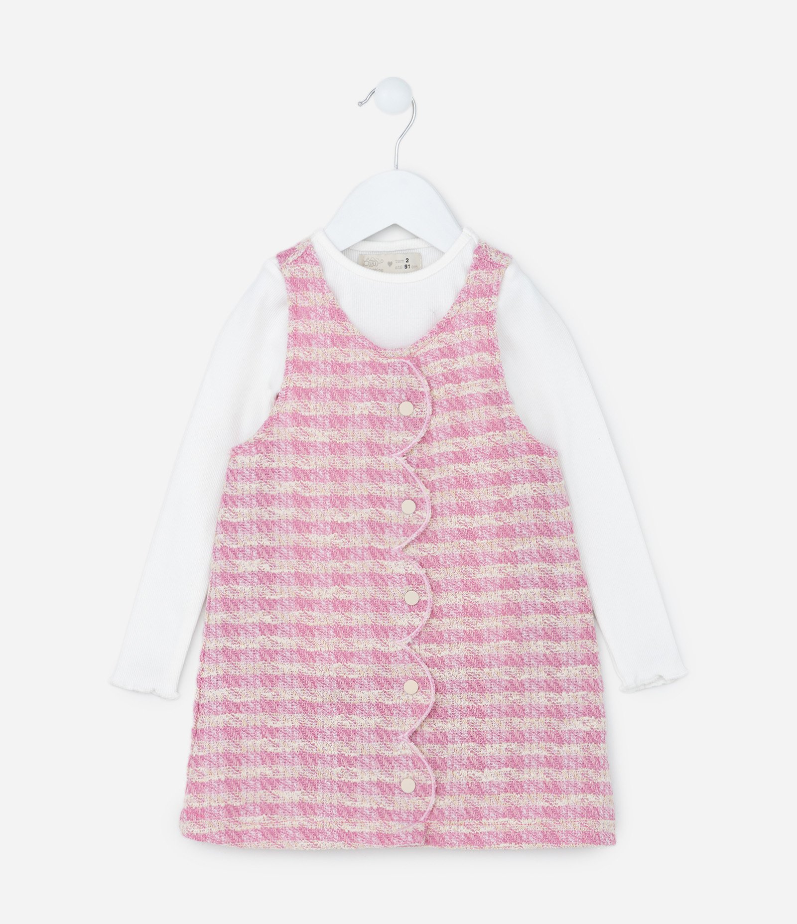 Conjunto Infantil em Tweed com Botões - Tam 1 a 5 Anos Branco/Rosa 1
