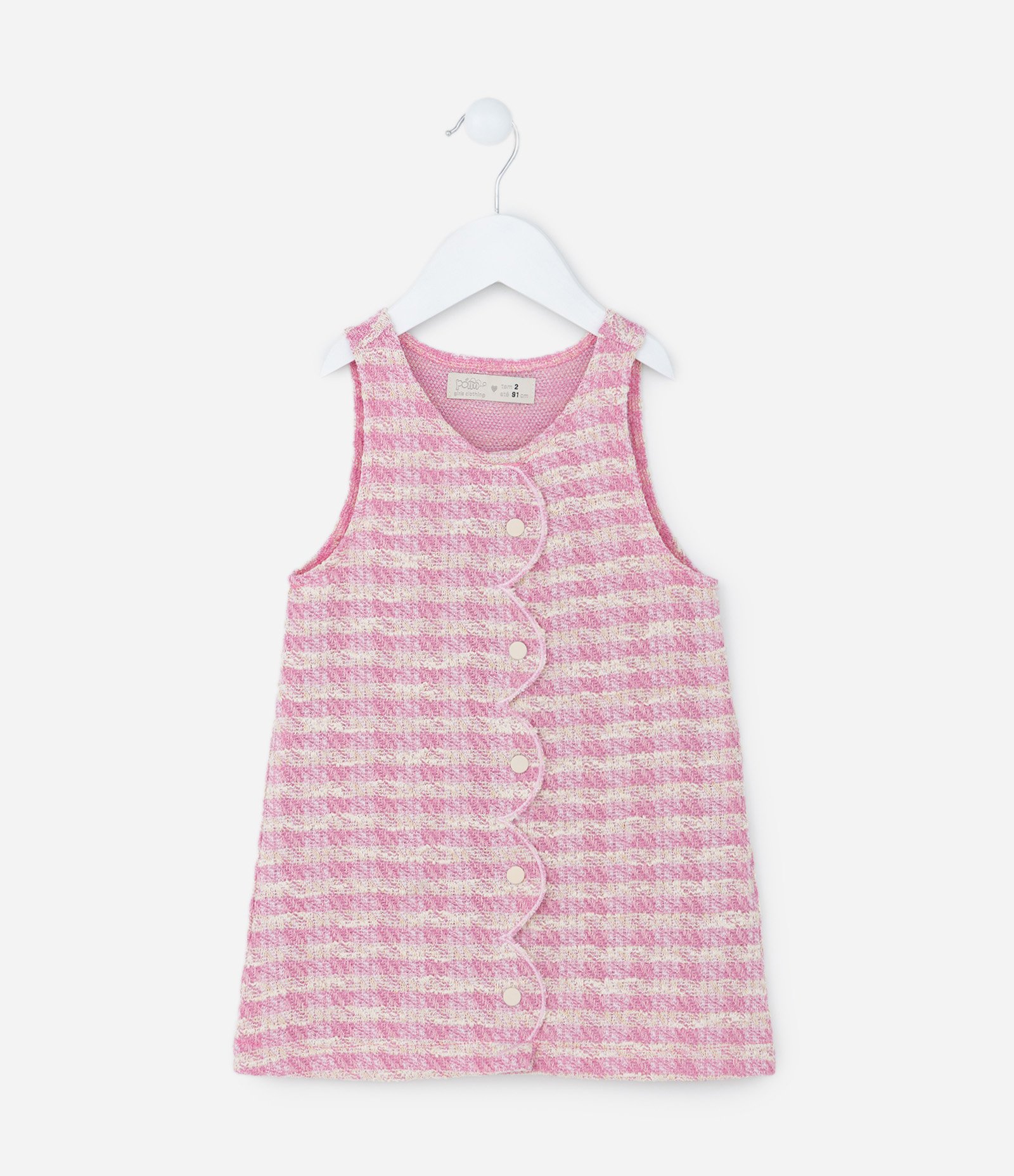 Conjunto Infantil em Tweed com Botões - Tam 1 a 5 Anos Branco/Rosa 3