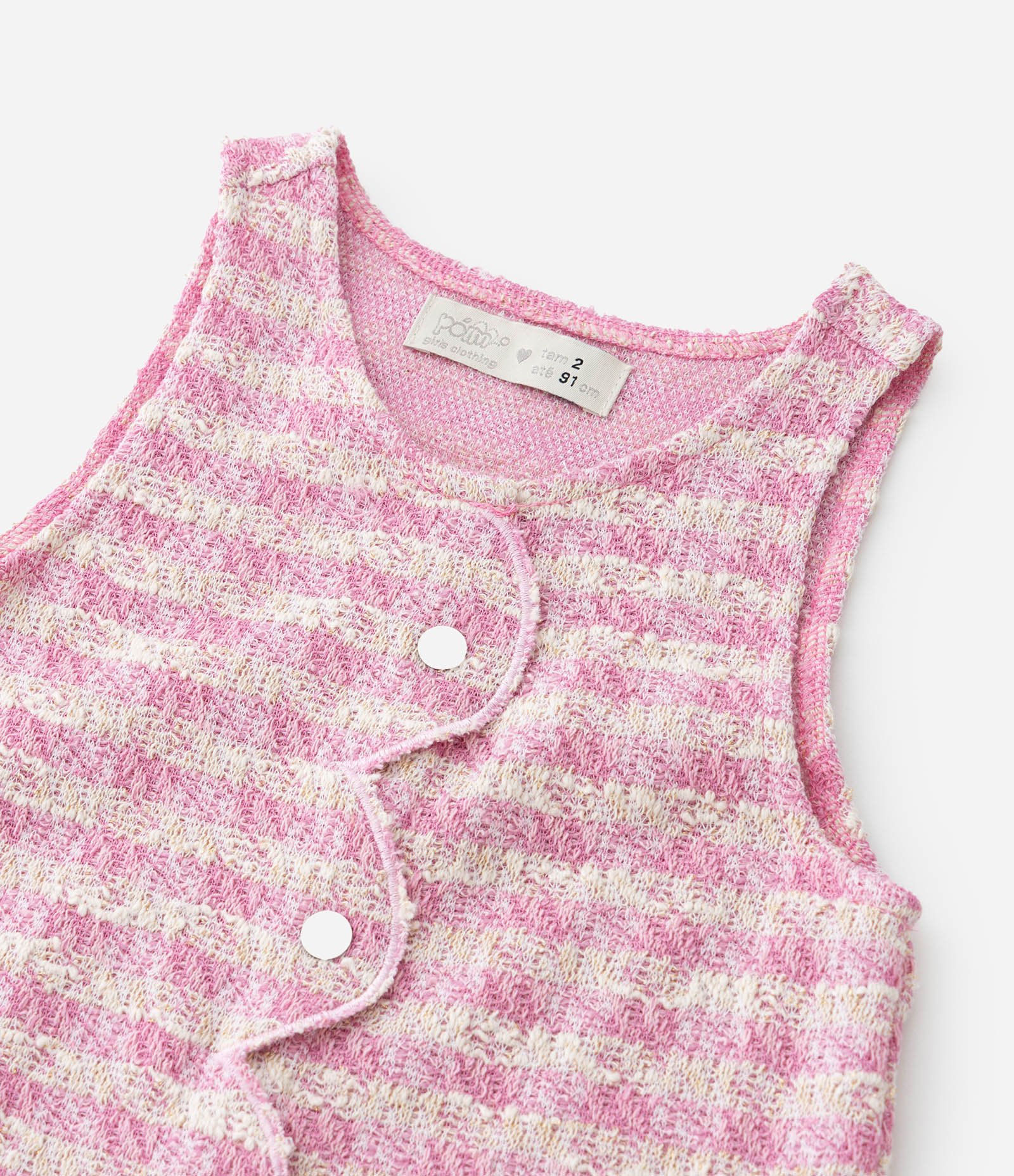 Conjunto Infantil em Tweed com Botões - Tam 1 a 5 Anos Branco/Rosa 7