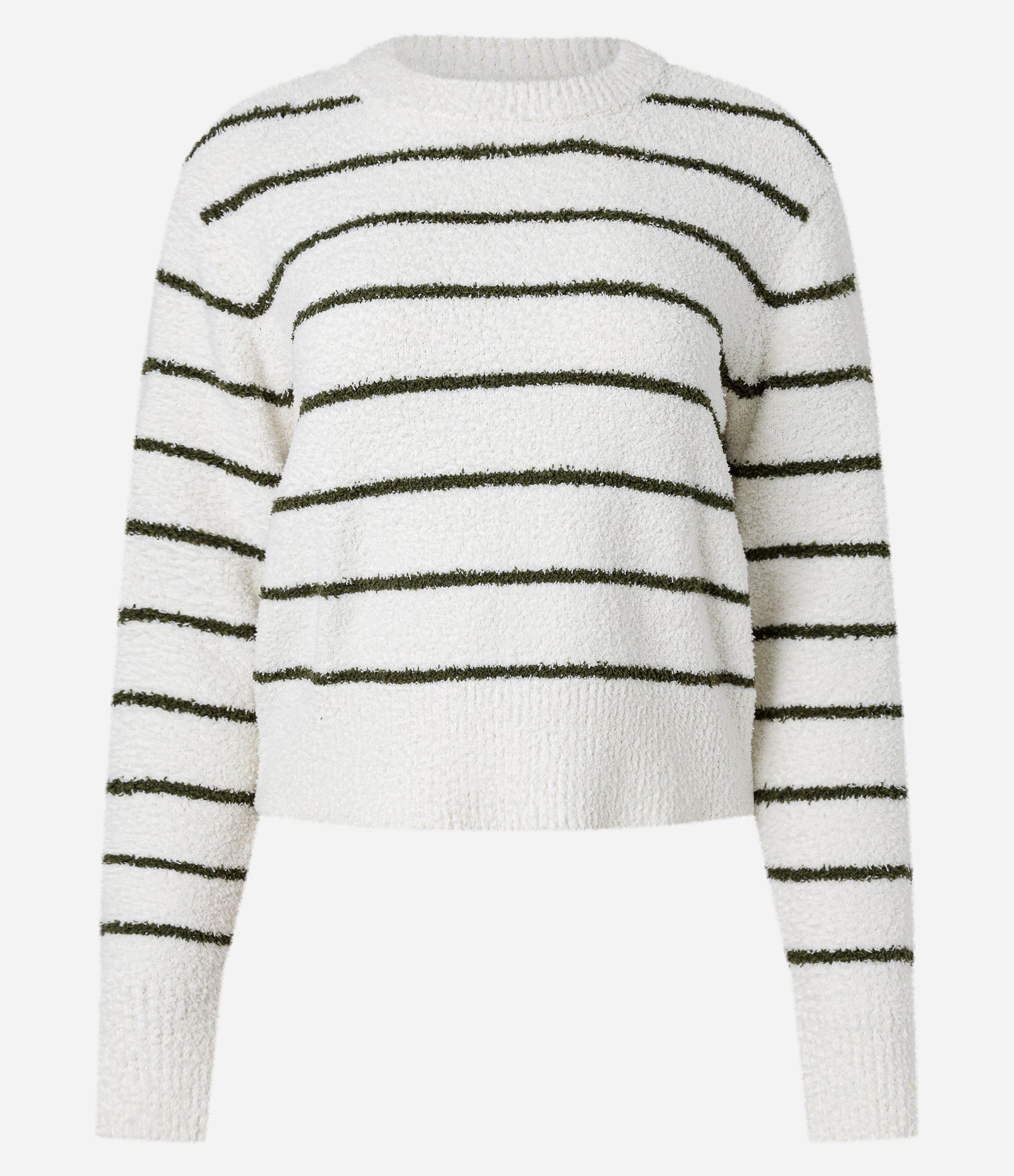 Blusa em Tricô Listrado com Pelinhos Branco 3