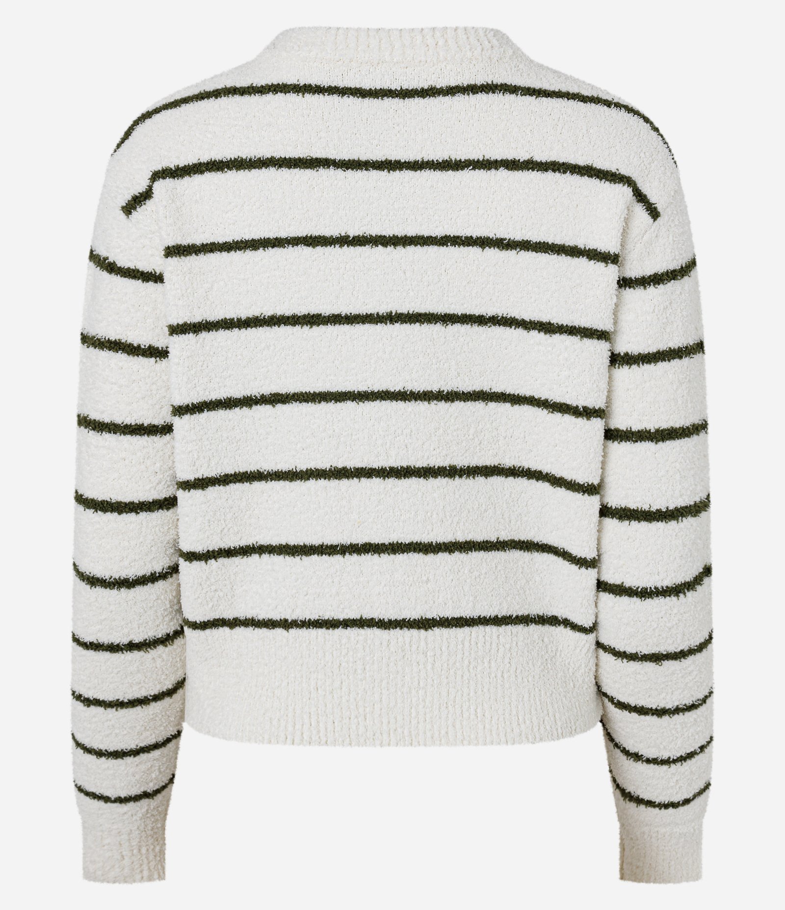 Blusa em Tricô Listrado com Pelinhos Branco 5