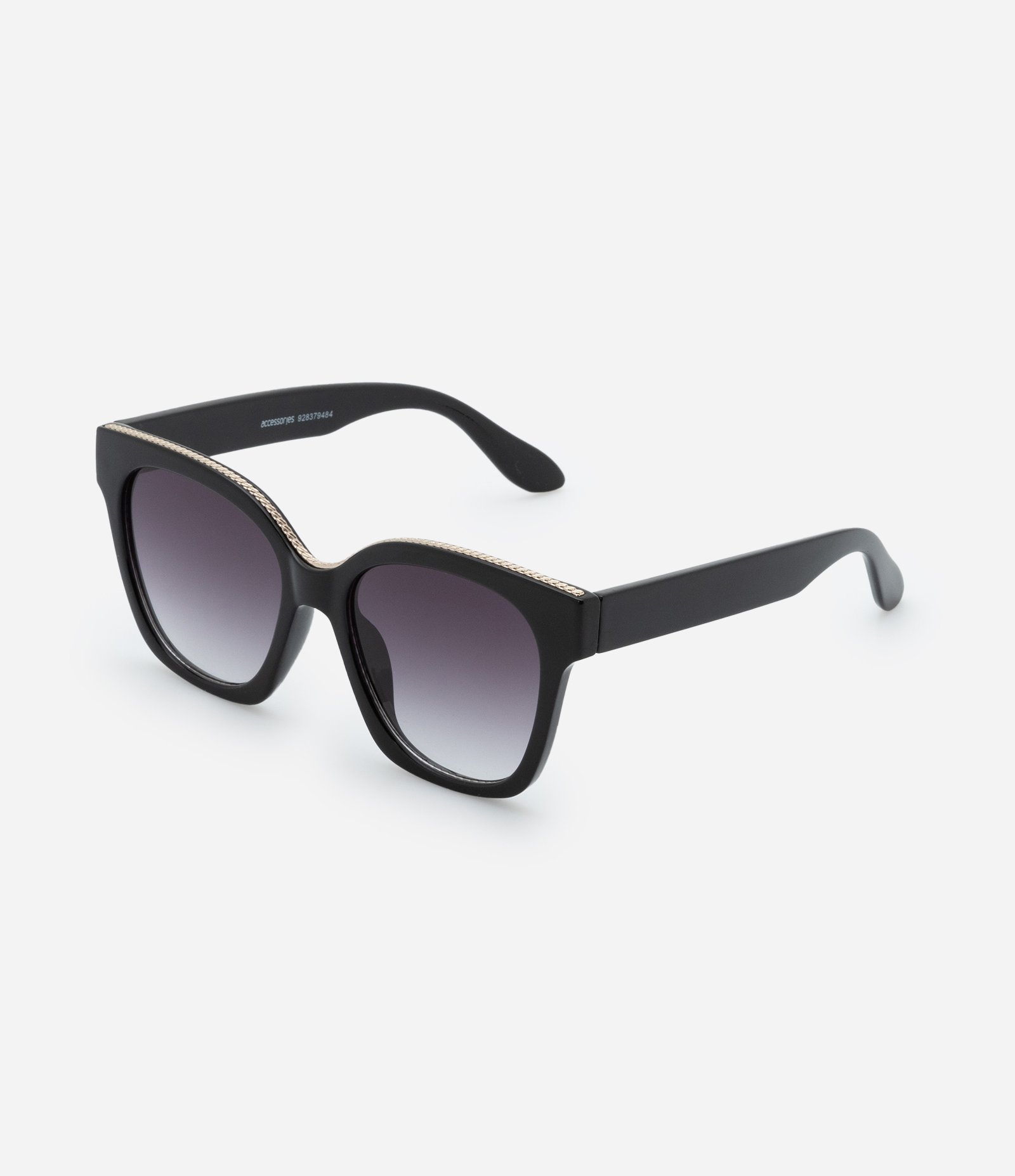Óculos Quadrado com Detalhes na Superior e Lentes Fumê Preto 1