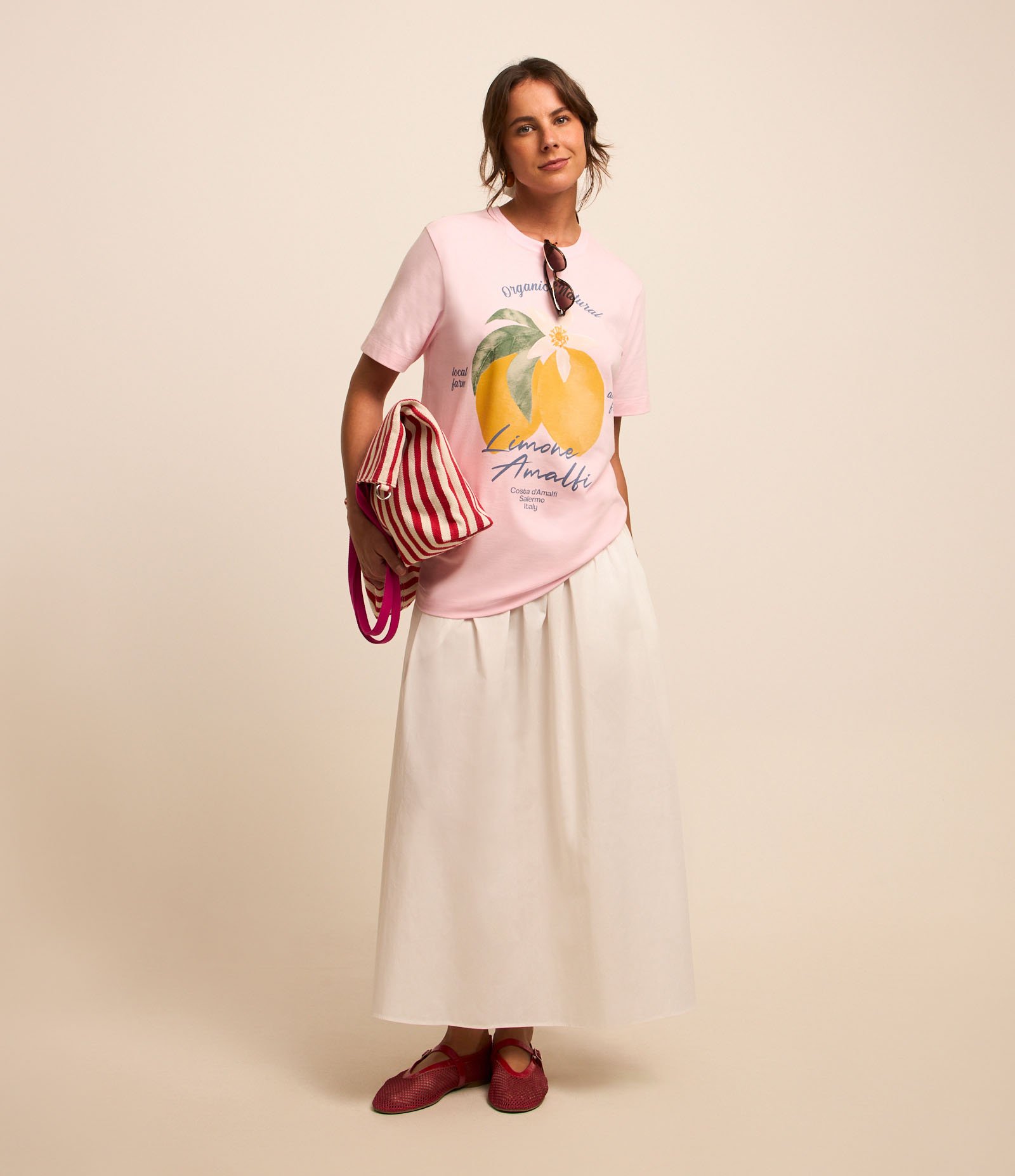 Saia Evasê Midi em Tricoline com Cós Largo e Lastex Branco 1