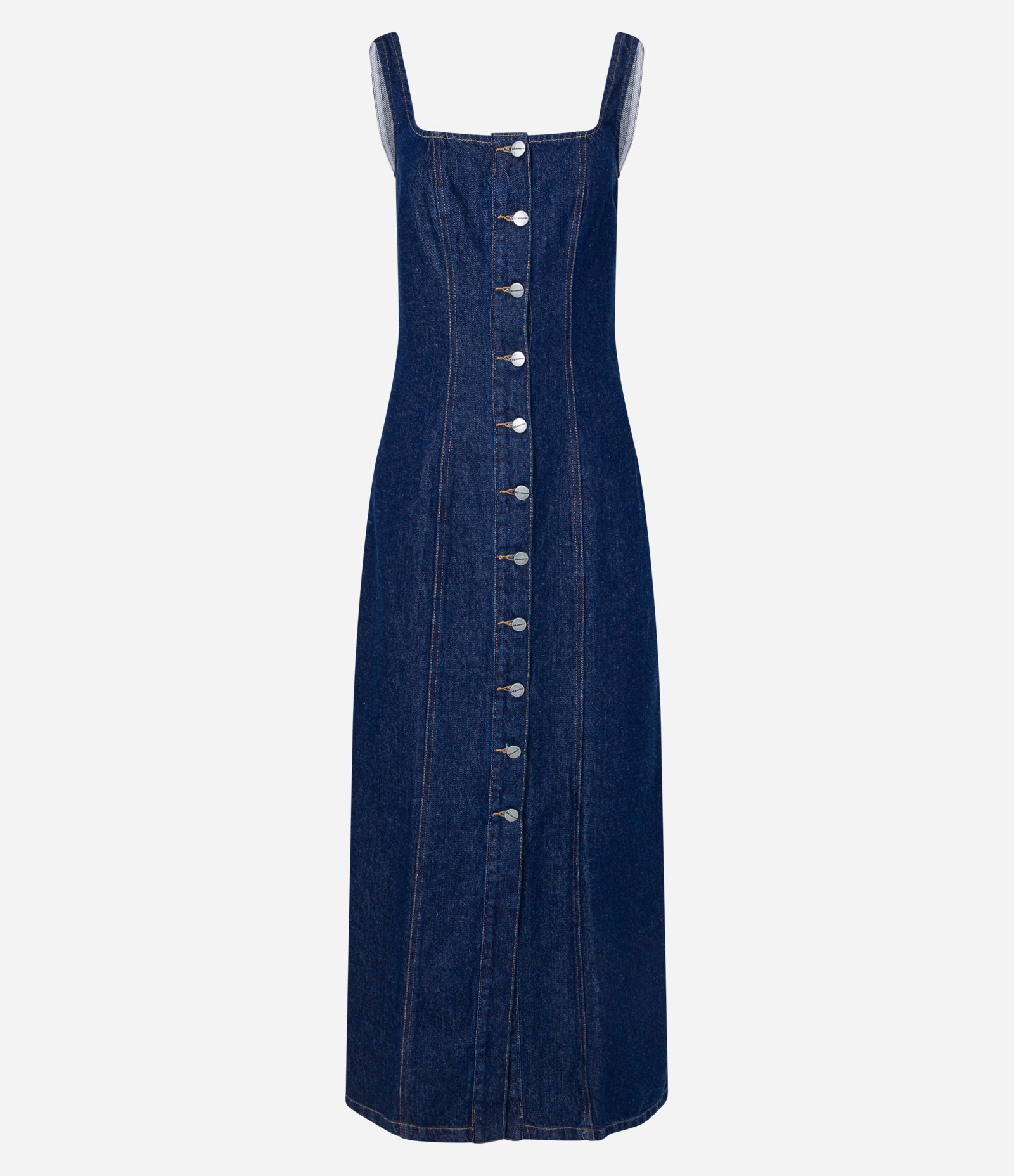 Vestido New Midi Sem Manga em Jeans com Abotoamento Azul 5