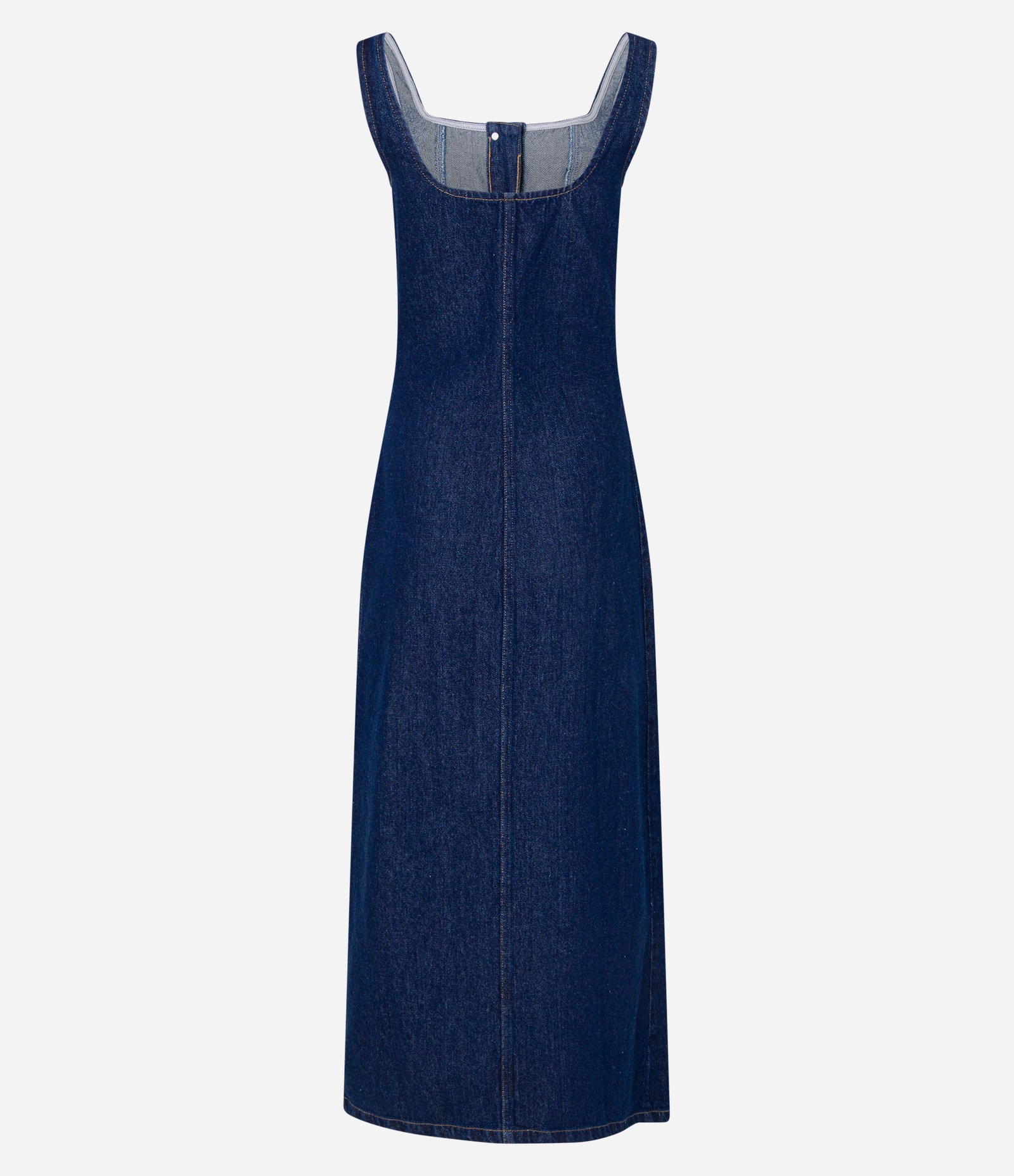 Vestido New Midi Sem Manga em Jeans com Abotoamento Azul 6