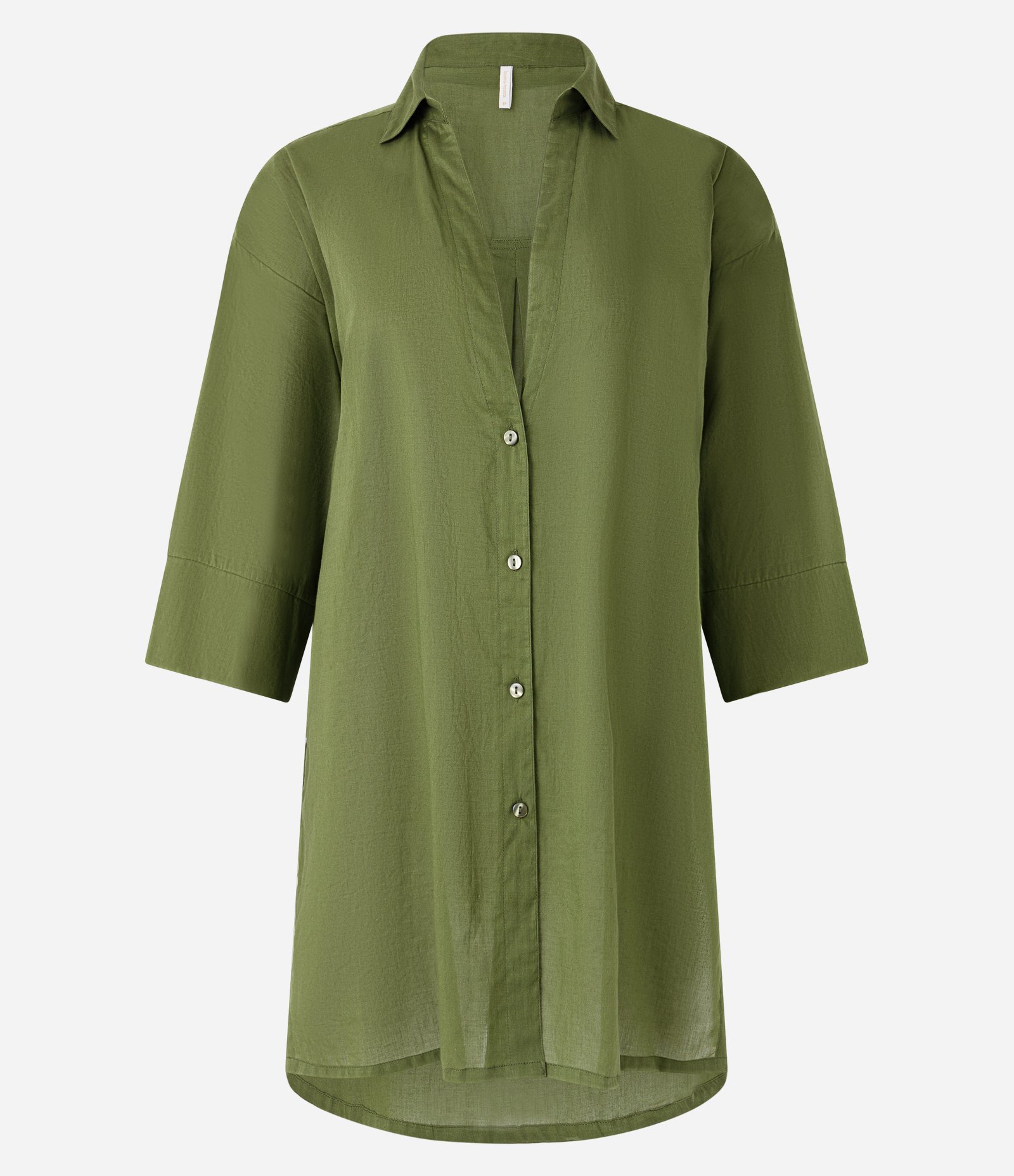 Saída de Praia Bata Chemise em Voal com Botões Verde 5