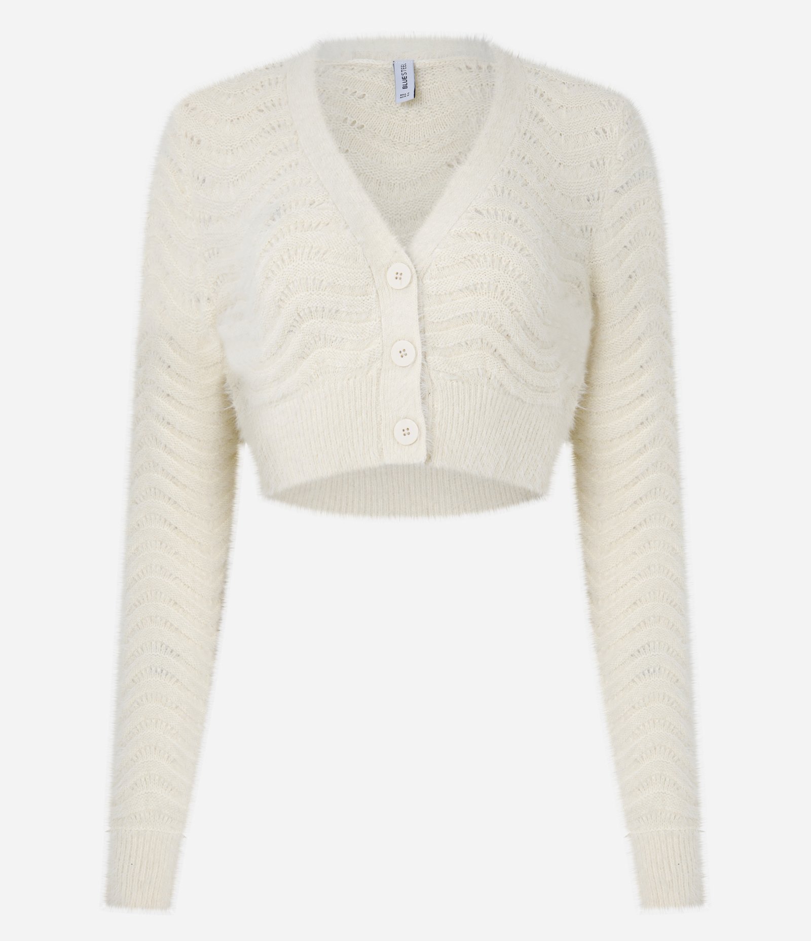 Cardigan Cropped com Pelinho e Ponto Onda Bege 5