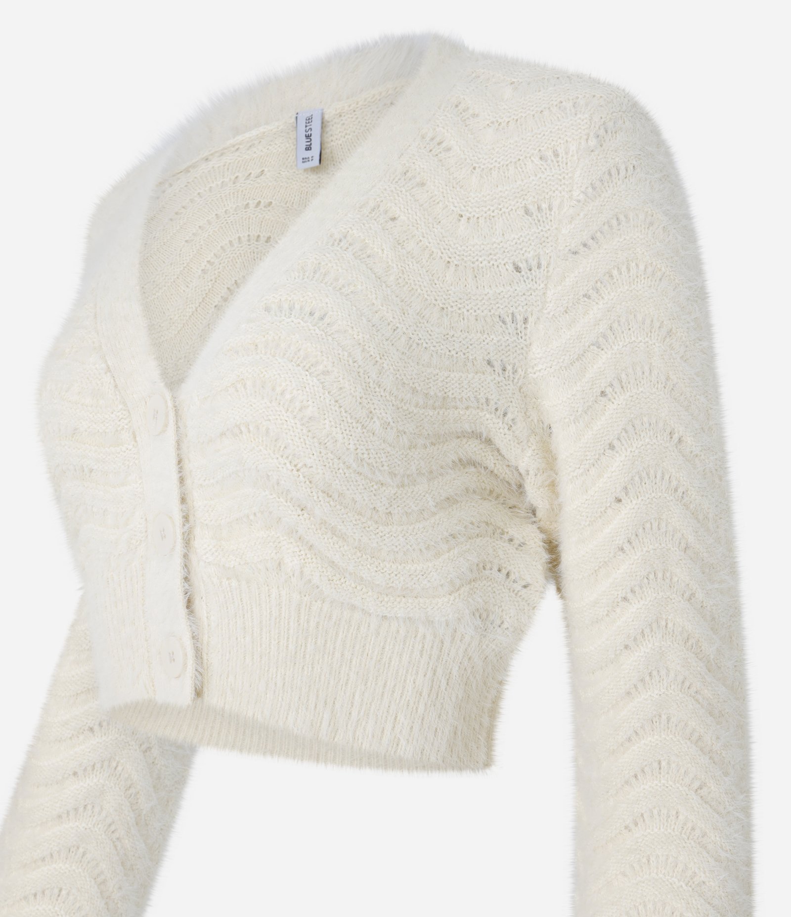 Cardigan Cropped com Pelinho e Ponto Onda Bege 6