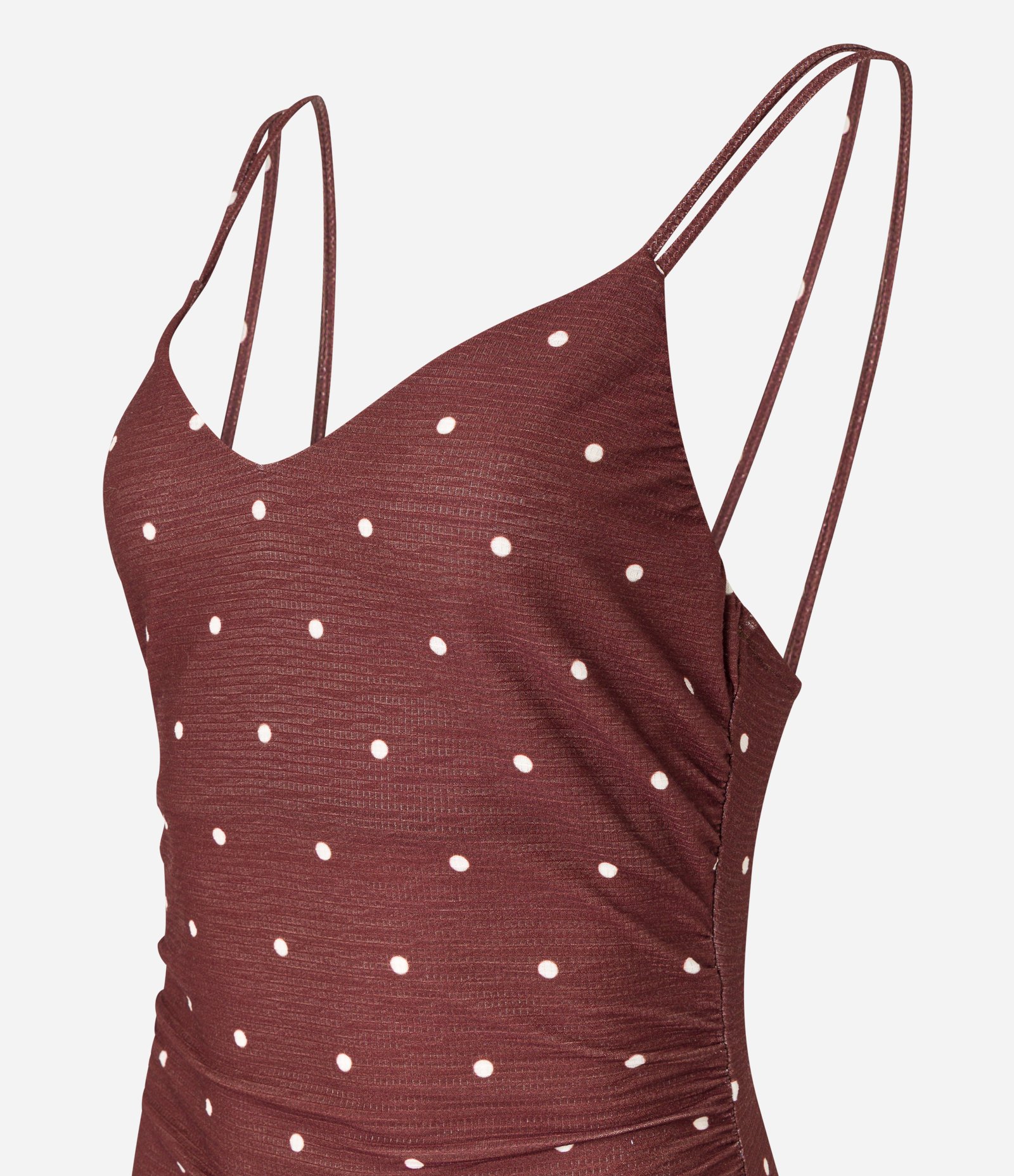 Vestido New Midi Texturizado Poá com Alcinhas Duplas Marrom 6