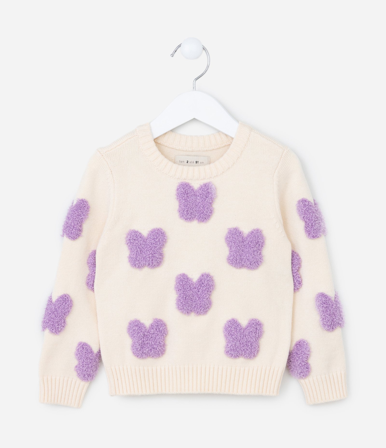 Suéter Infantil com Bordado Borboletinhas - Tam 1 a 5 Anos Bege 1