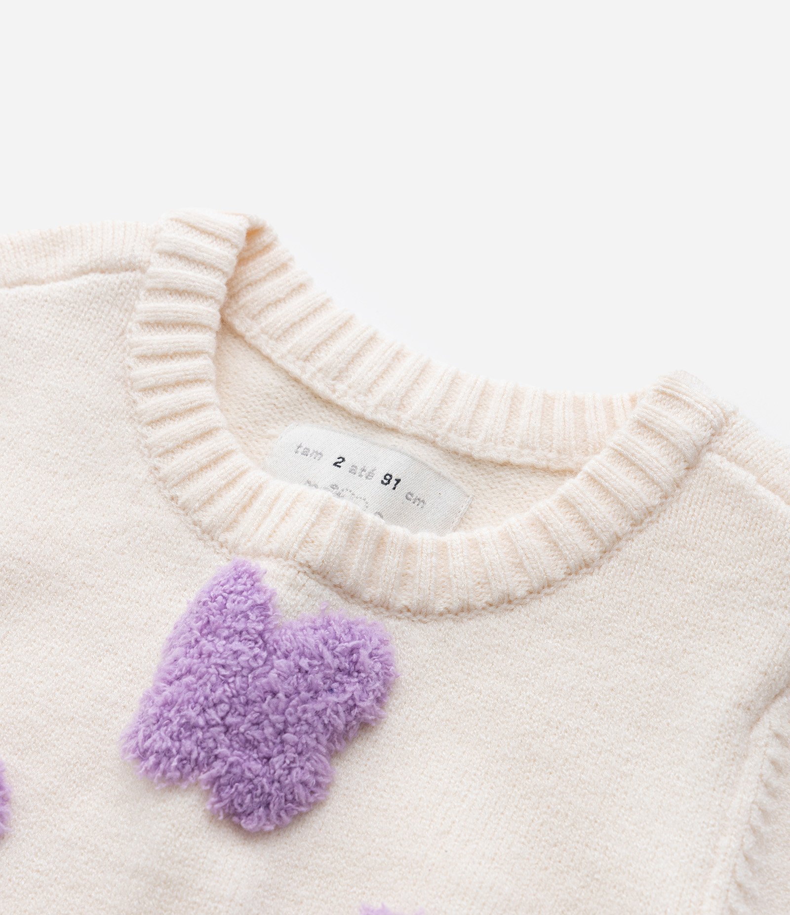 Suéter Infantil com Bordado Borboletinhas - Tam 1 a 5 Anos Bege 4