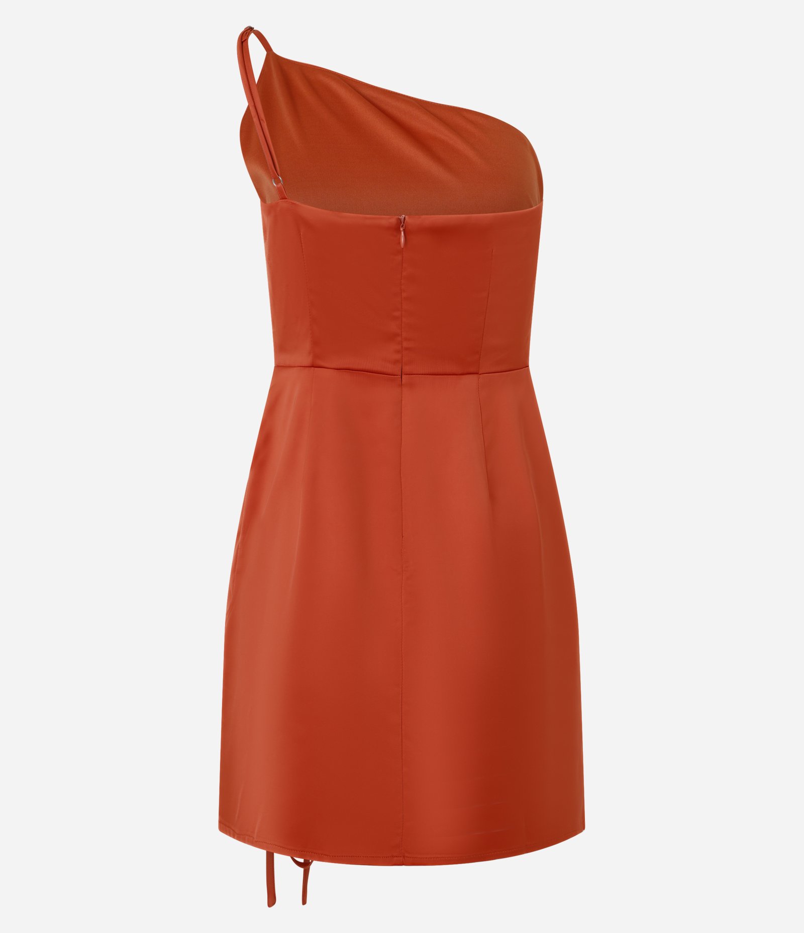 Vestido Curto em Cetim com Puxadinho e Fenda Laranja 6