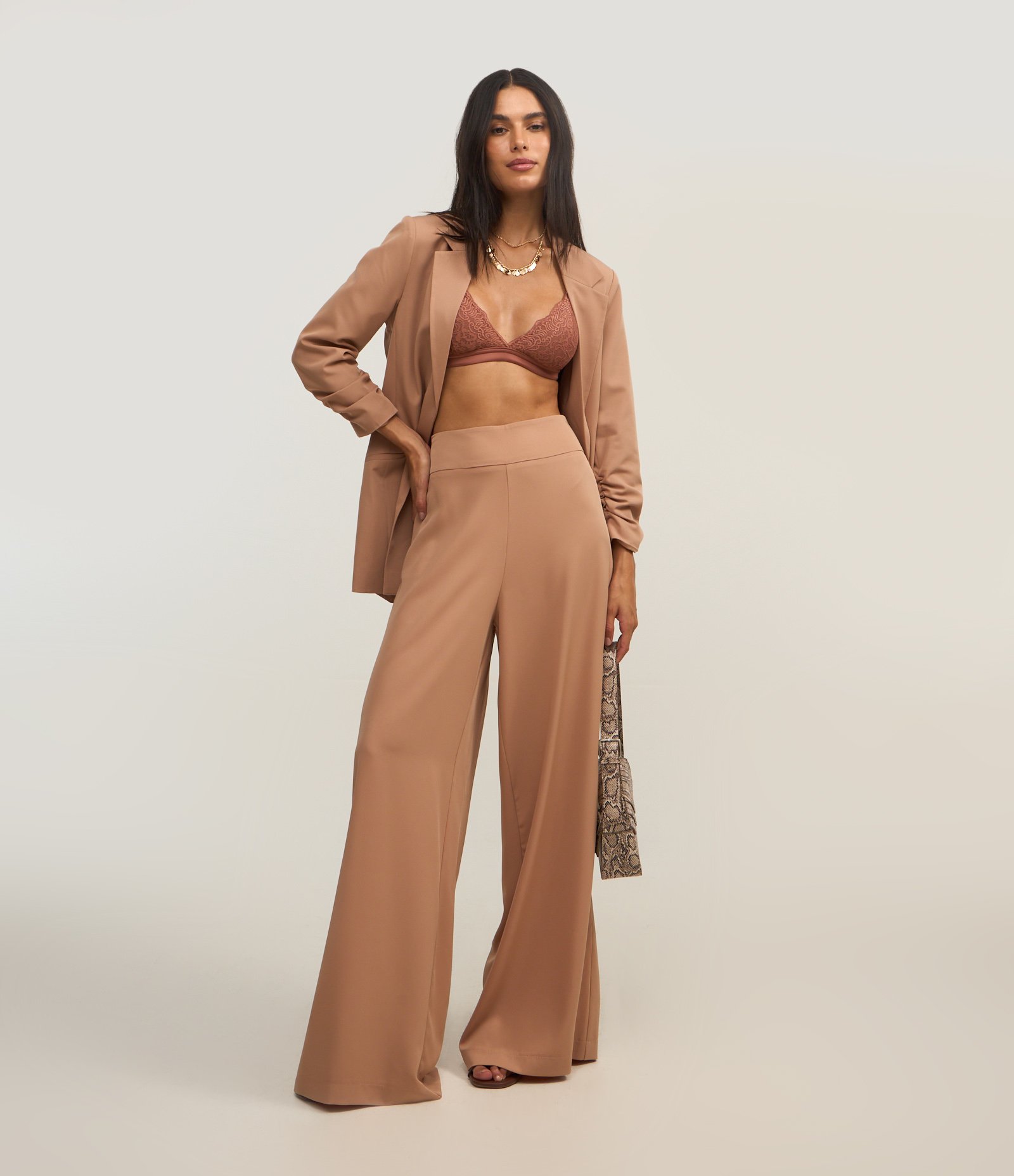 Calça Pantalona em Crepe com Pences 1