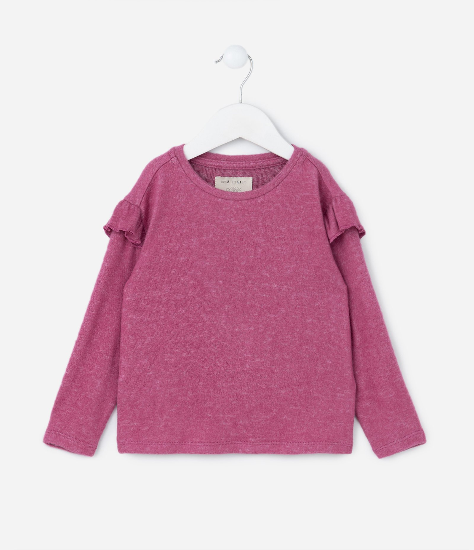 Blusa Infantil em Tricô com Babadinhos - Tam 1 a 5 Anos Rosa Médio 1