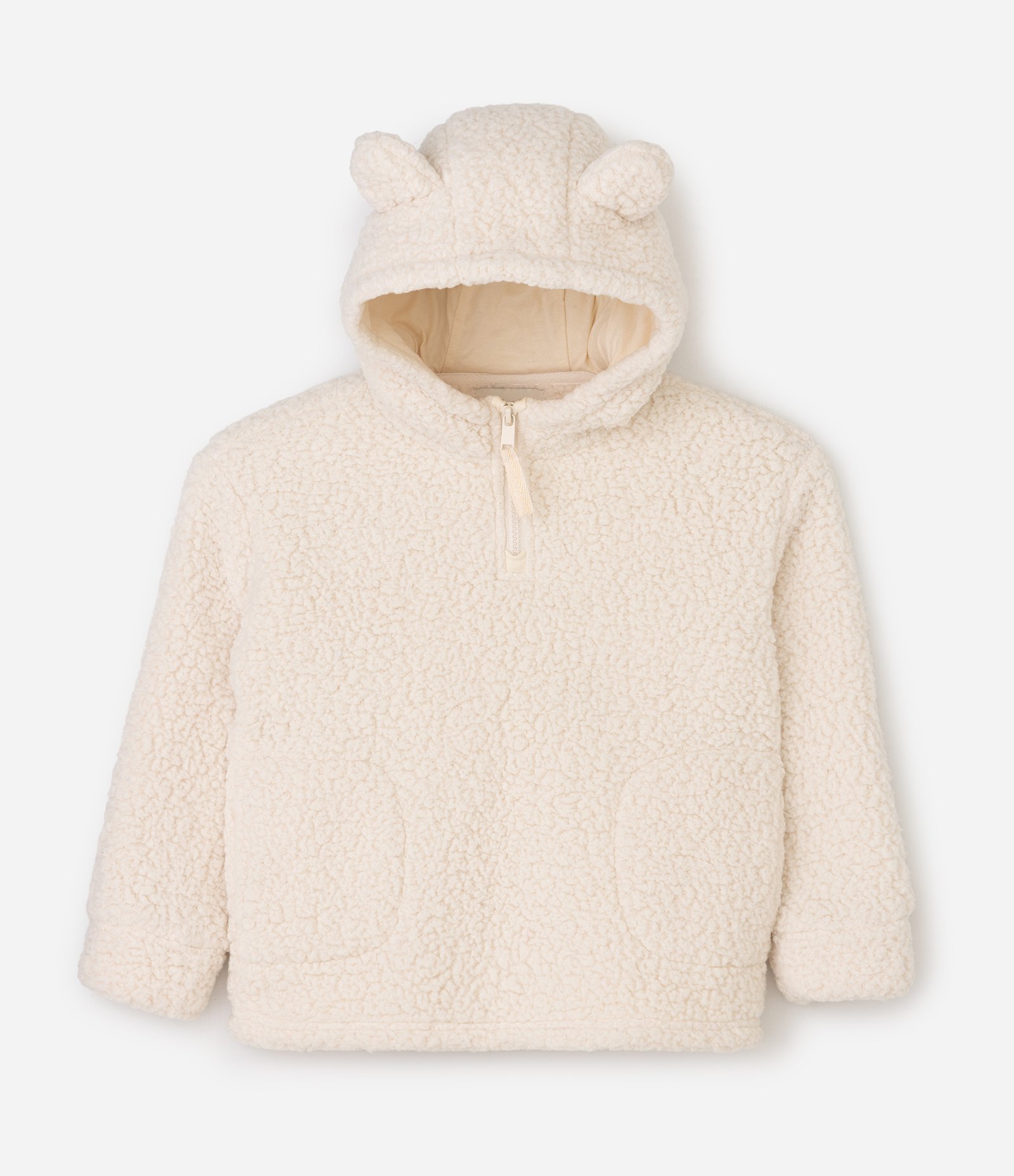 Casaco Fechado Infantil em Sherpa com Capuz de Orelhinhas - Tam 5 a 14 anos Off White 1