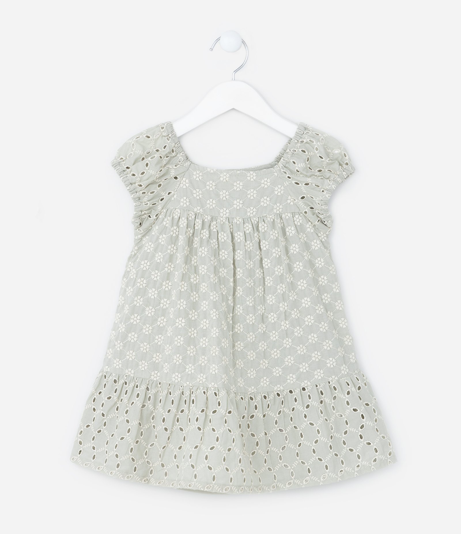 Vestido Infantil em Laise com Textura de Florzinhas - Tam 1 a 5 Anos Verde 1
