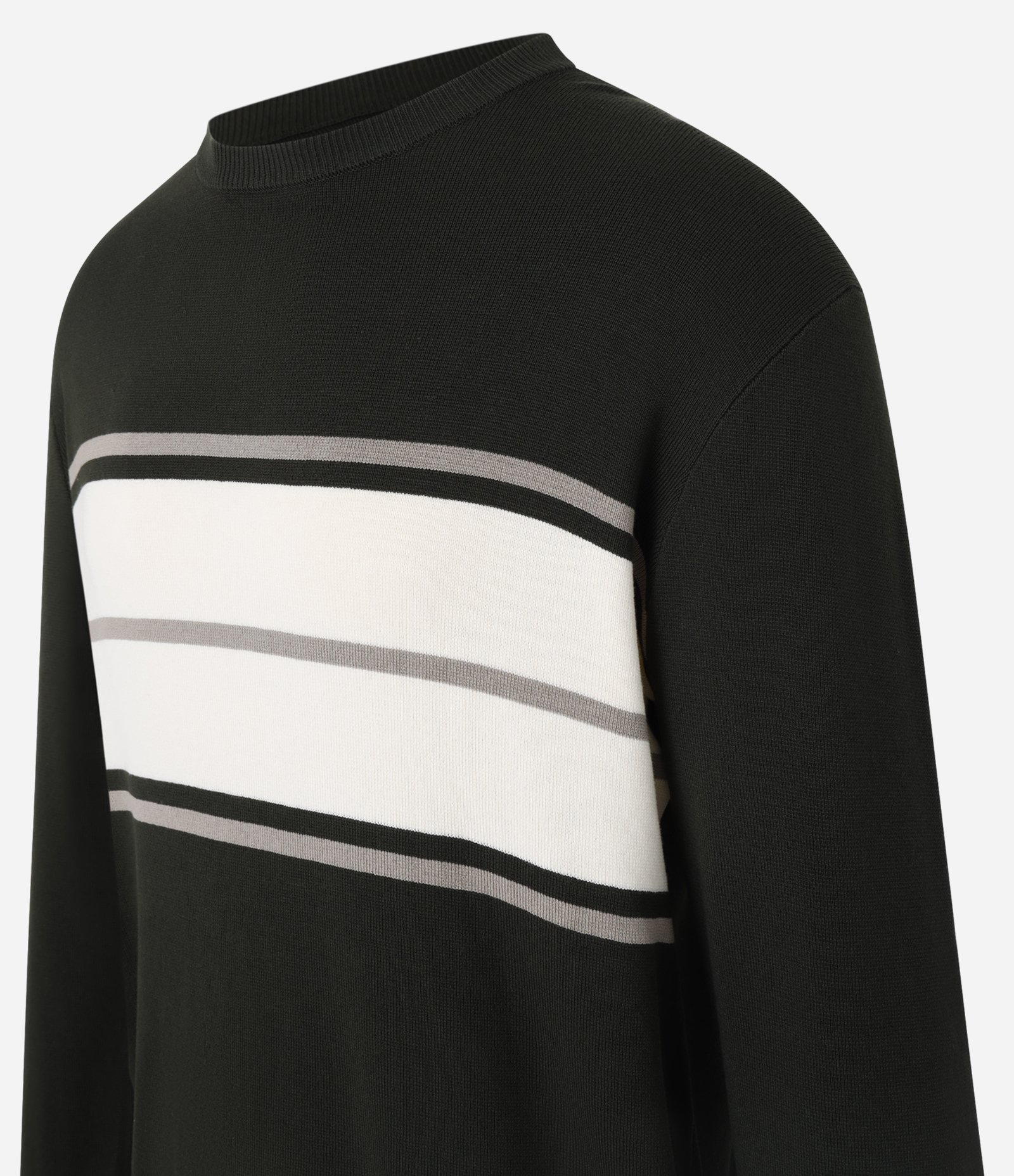 Suéter Regular em Tricô com Listras Contrastantes Verde 2