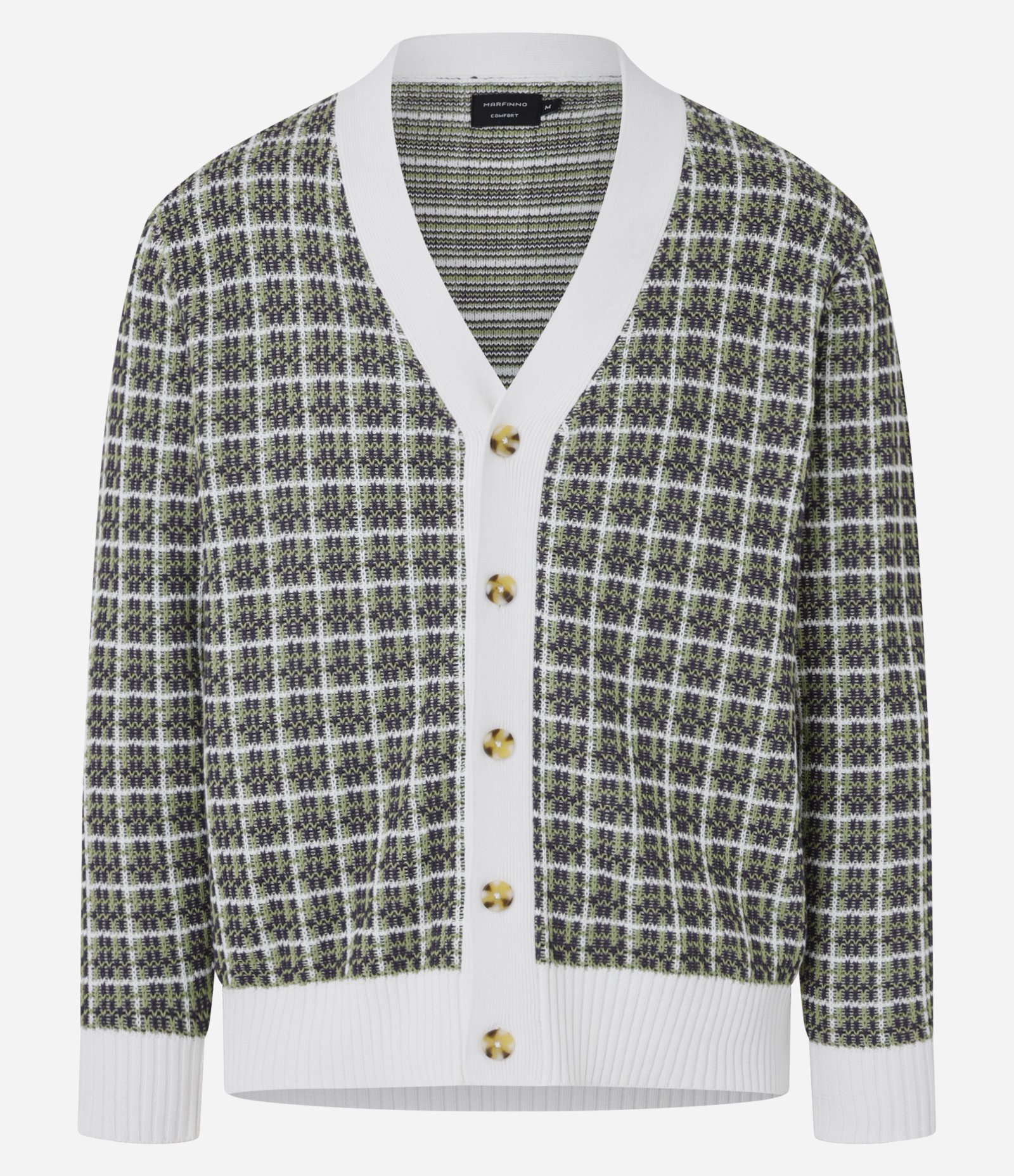 Cardigan Comfort em Tricô com Textura Verde/Bege/Branco 8