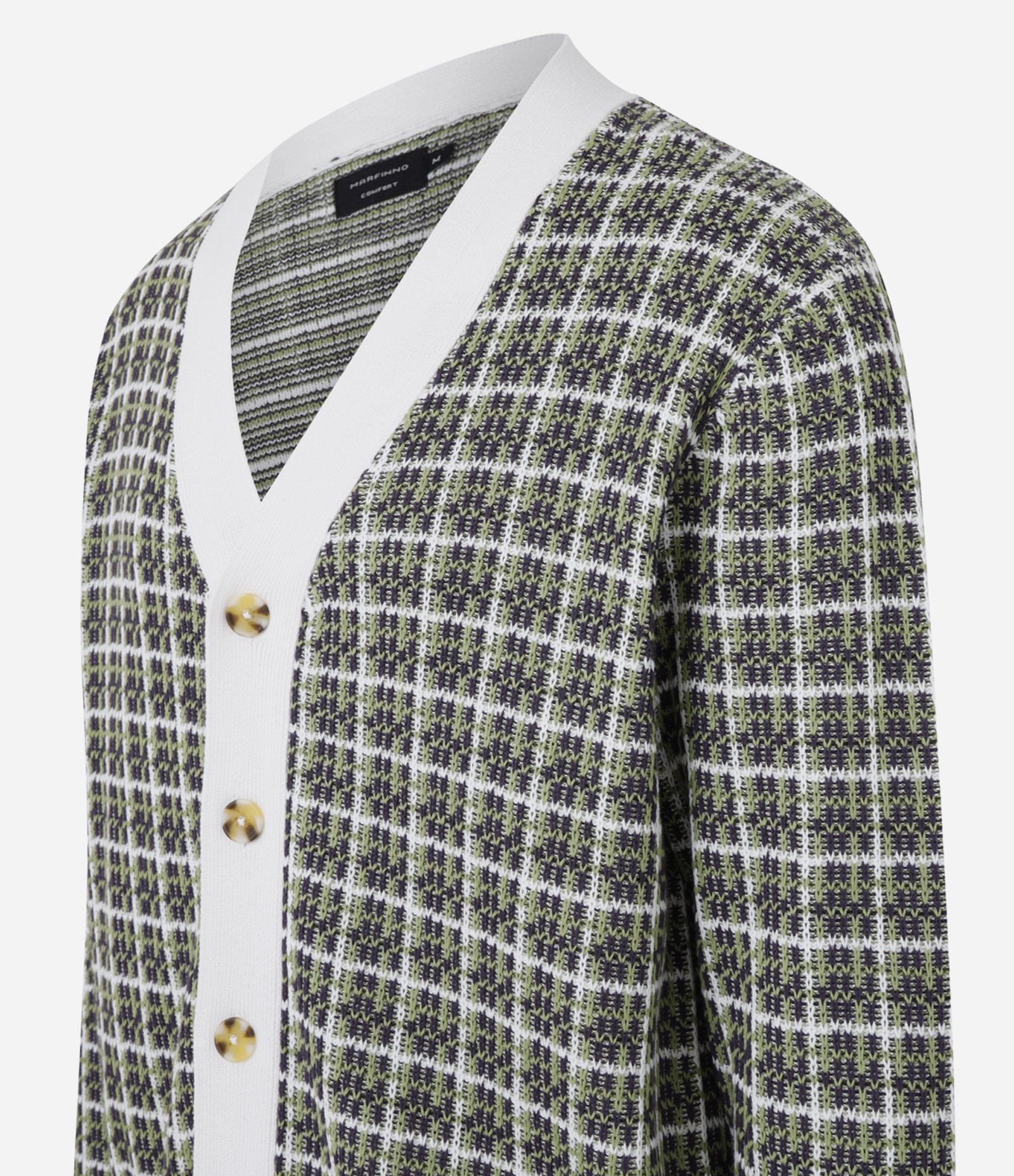 Cardigan Comfort em Tricô com Textura Verde/Bege/Branco 9