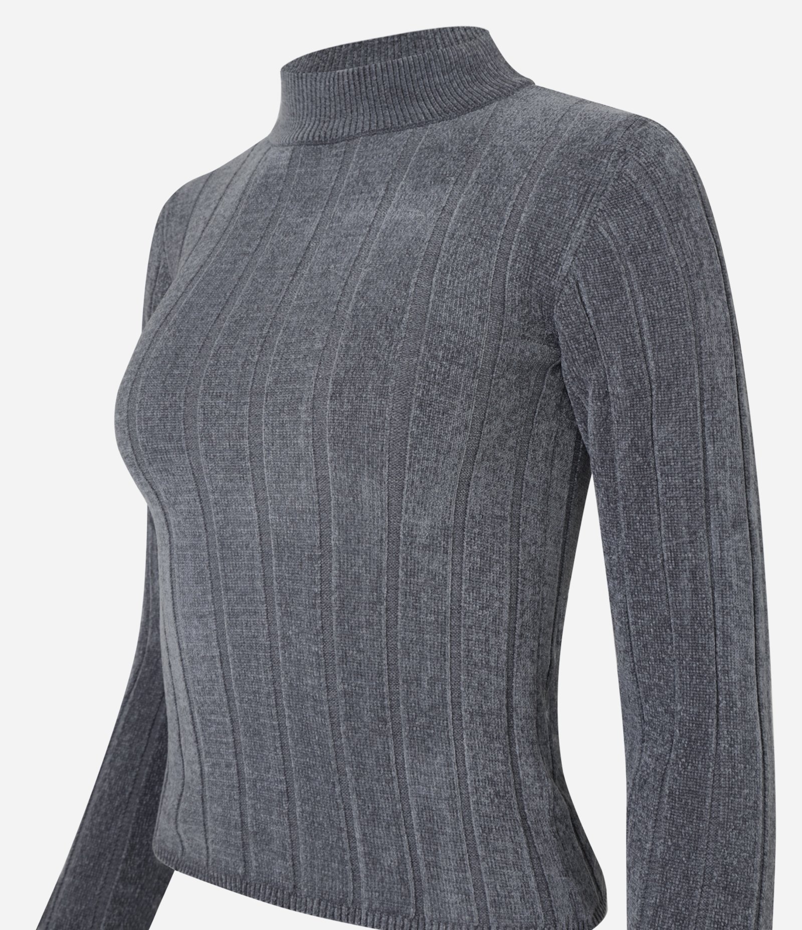 Blusa Slim em Chenille Canelada com Golinha Cinza Médio 6