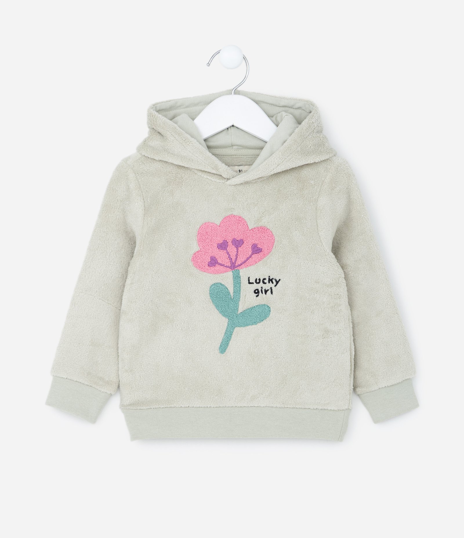 Casaco Infantil em Fleece e Bordado Florzinha - Tam 1 a 5 Anos Cinza 1