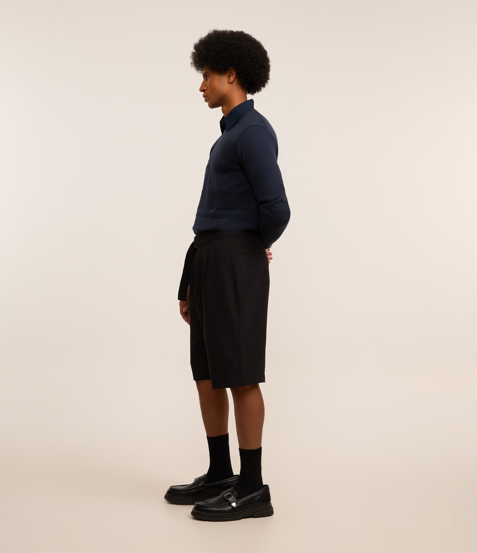 Suéter em Tricô com Textura em Listras Azul Marinho 4