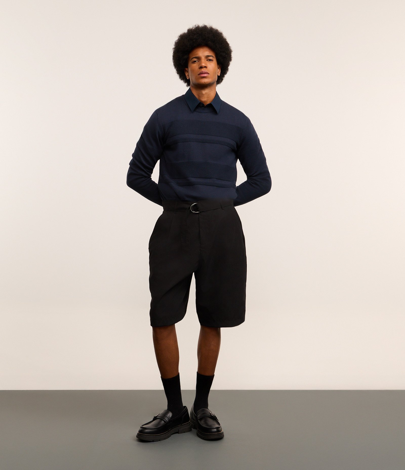 Suéter em Tricô com Textura em Listras Azul Marinho 5