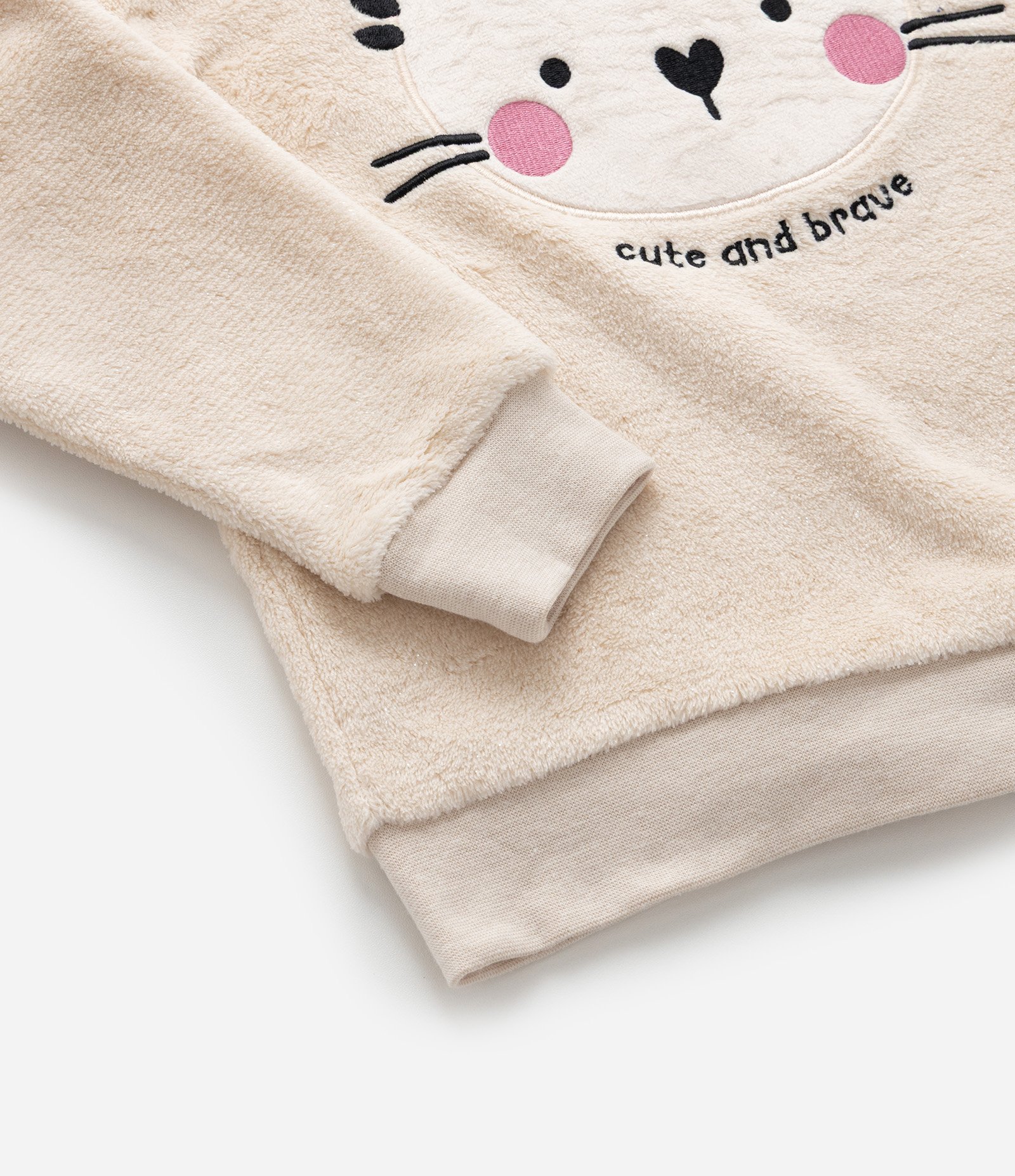 Casaco Infantil em Fleece com Bordado Gatinho - Tam 1 a 5 Anos Bege 4