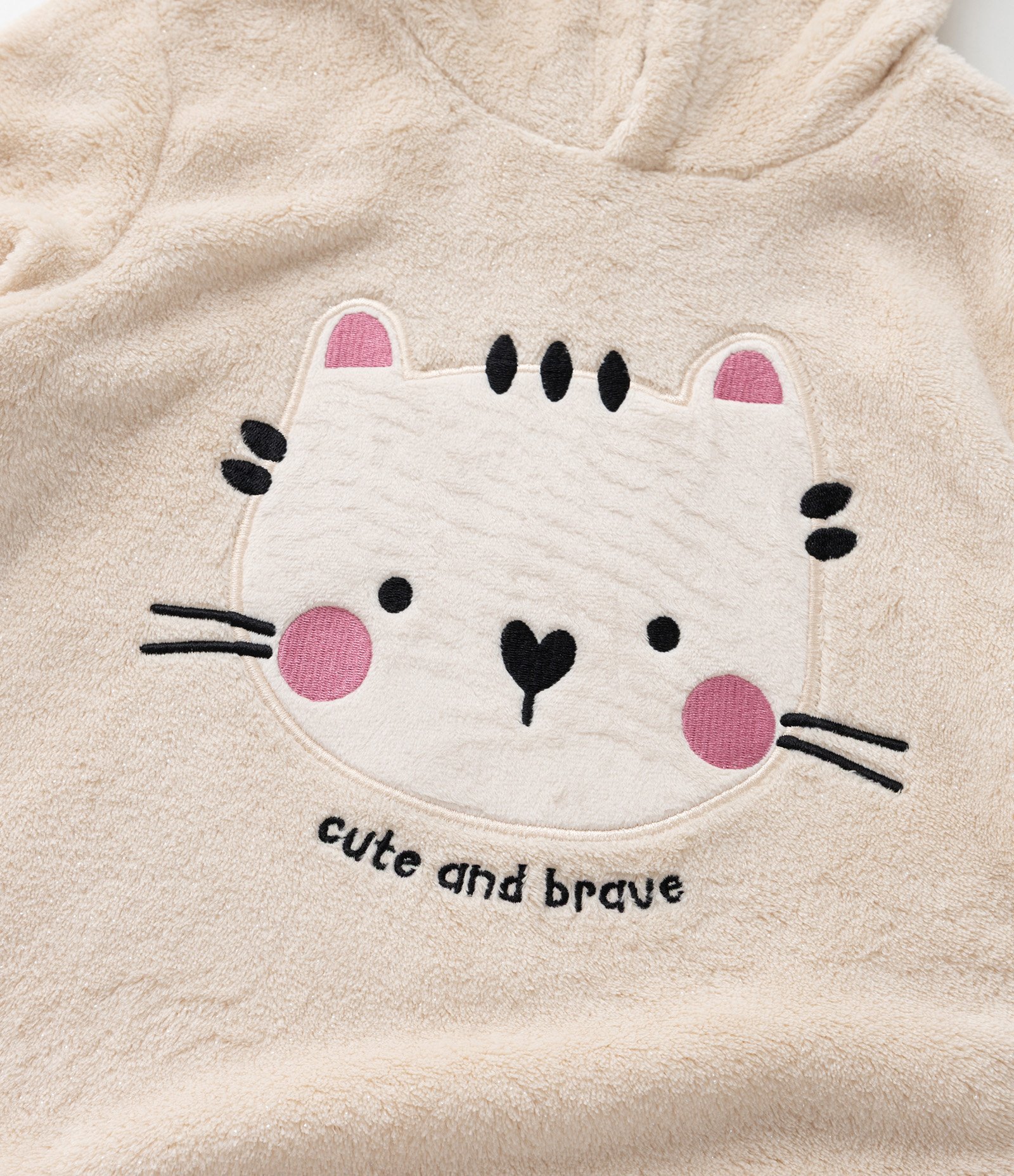 Casaco Infantil em Fleece com Bordado Gatinho - Tam 1 a 5 Anos Bege 5