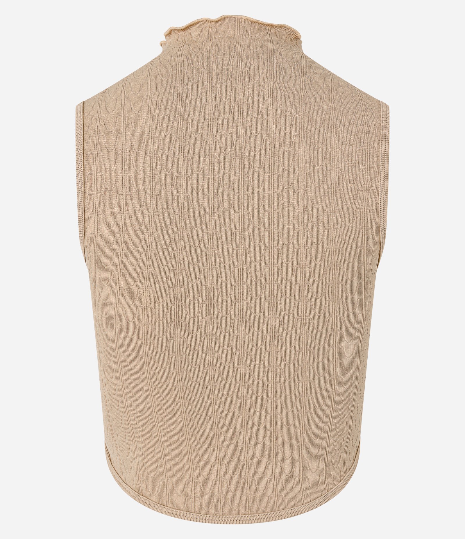 Blusa sem Manga em Poliamida Seamless e Gola Alta com Frufru Bege 6