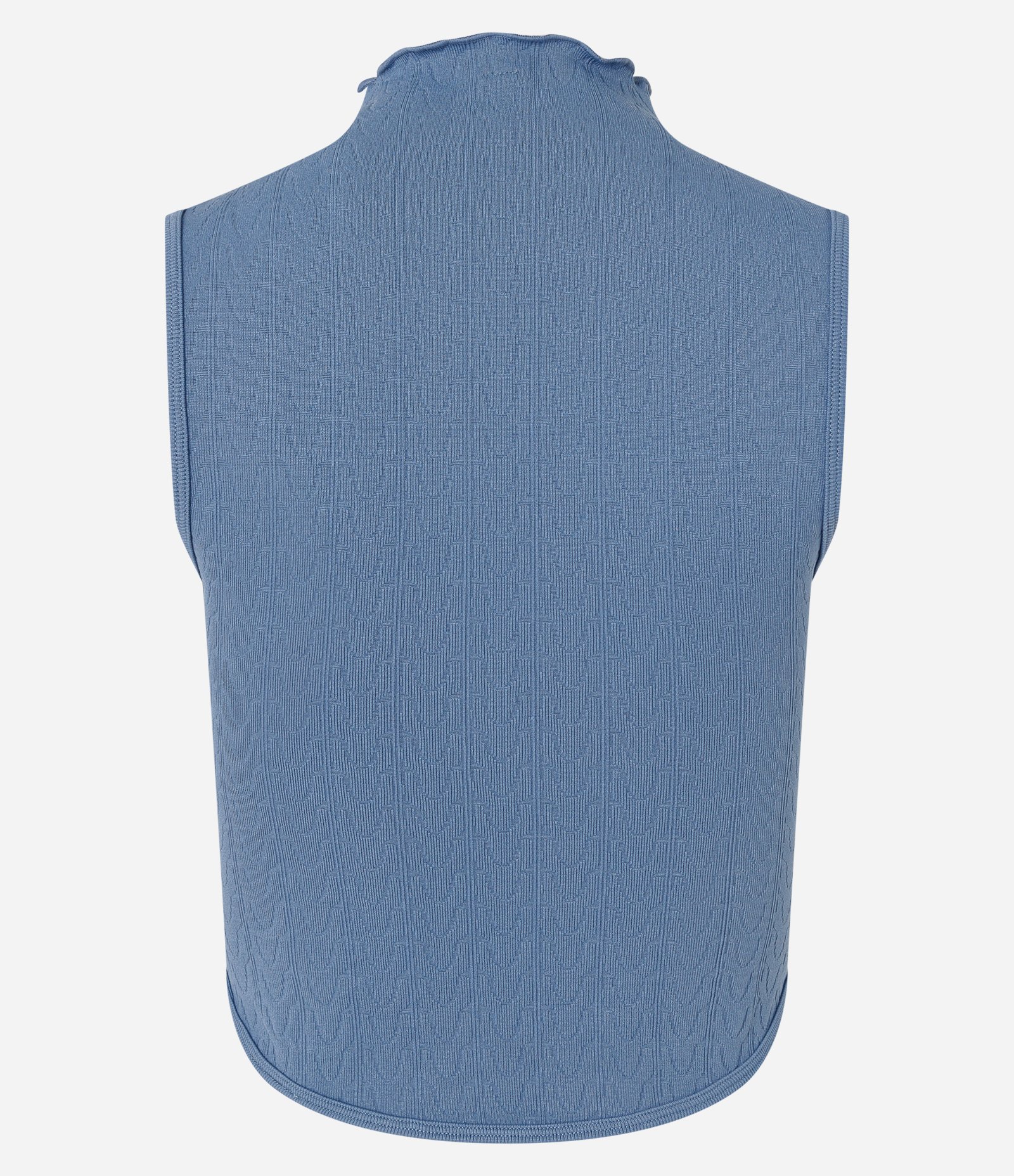 Blusa sem Manga em Poliamida Seamless e Gola Alta com Frufru Azul 6