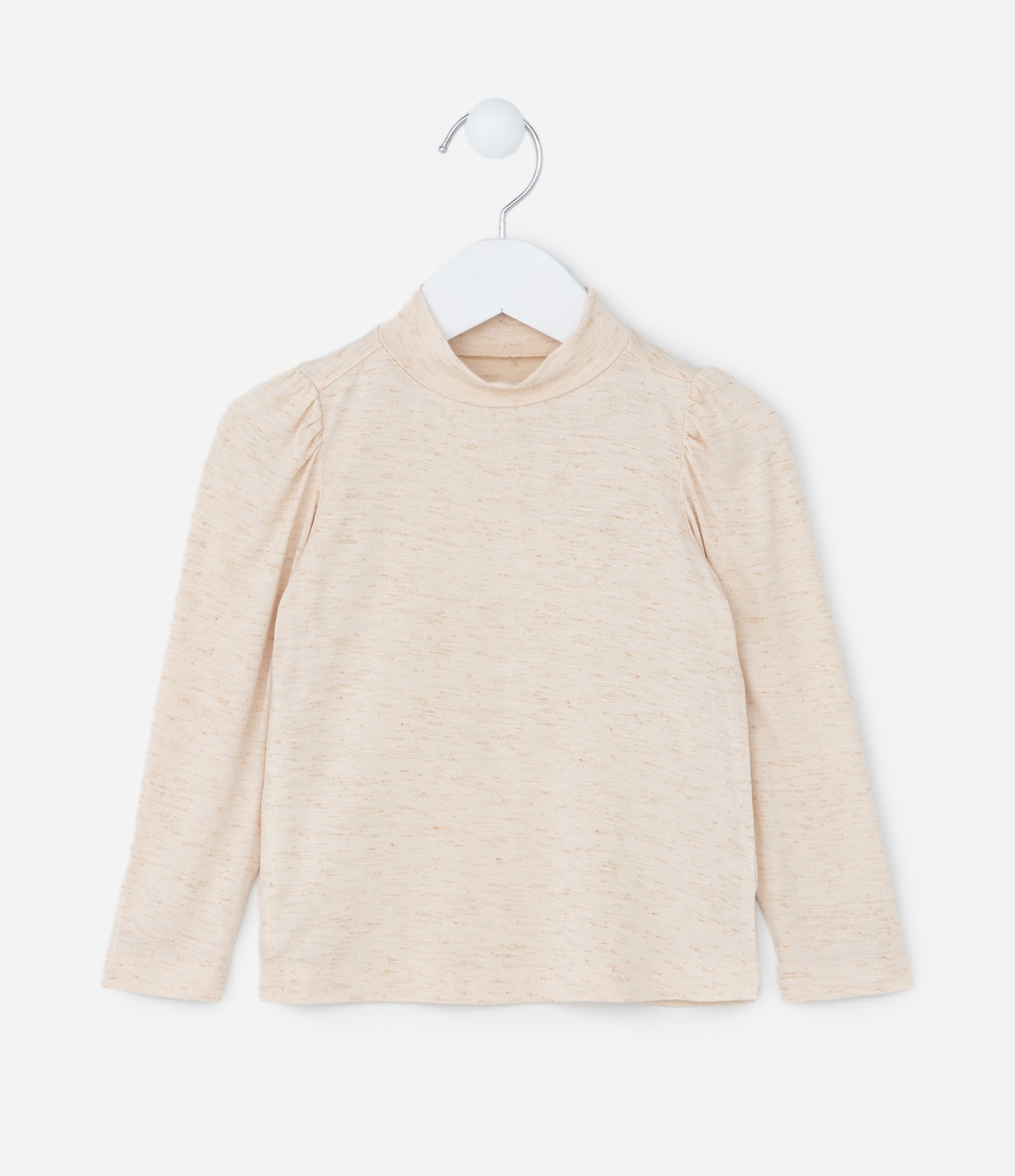 Blusa Infantil com Manga Bufante e Gola Alta - Tam 1 a 5 Anos Bege 1