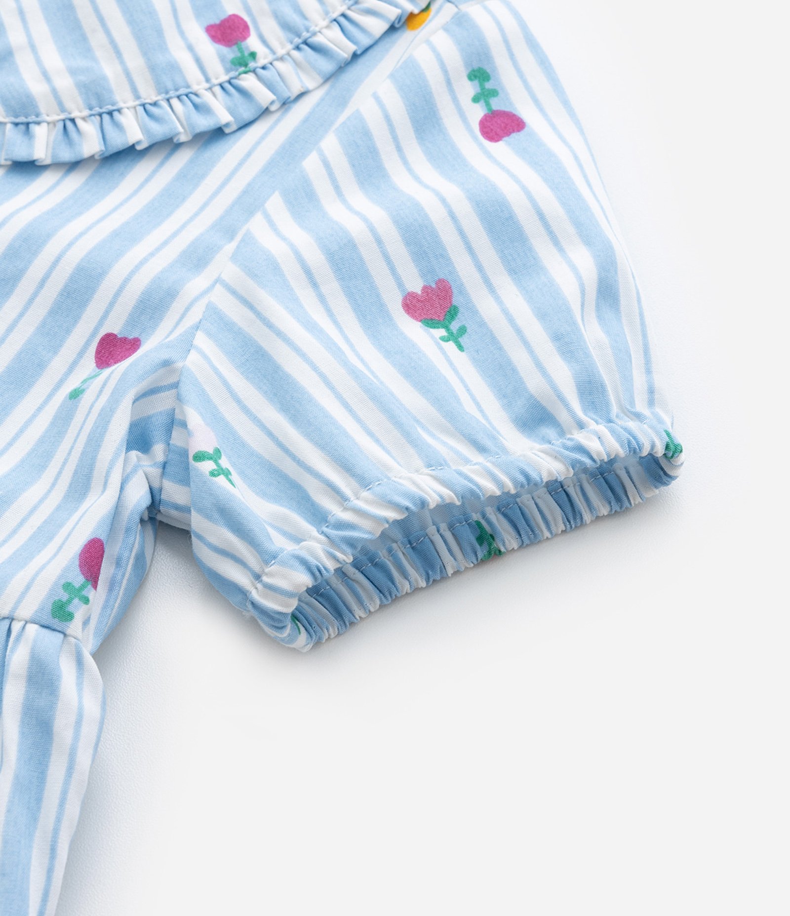 Conjunto Infantil com Estampa Florzinhas e Listras - Tam 1 a 5 Anos Azul 8