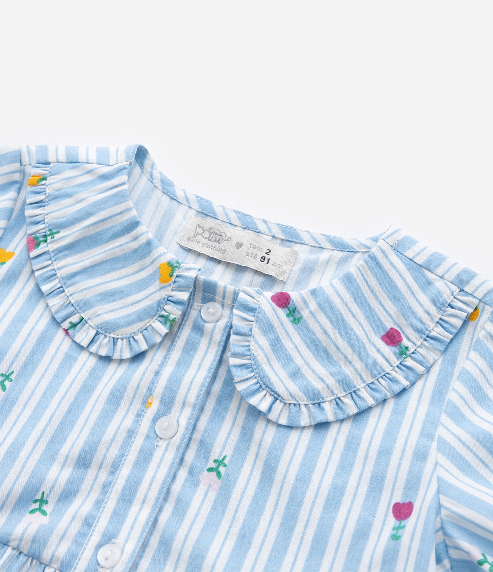 Conjunto Infantil com Estampa Florzinhas e Listras - Tam 1 a 5 Anos Azul 9