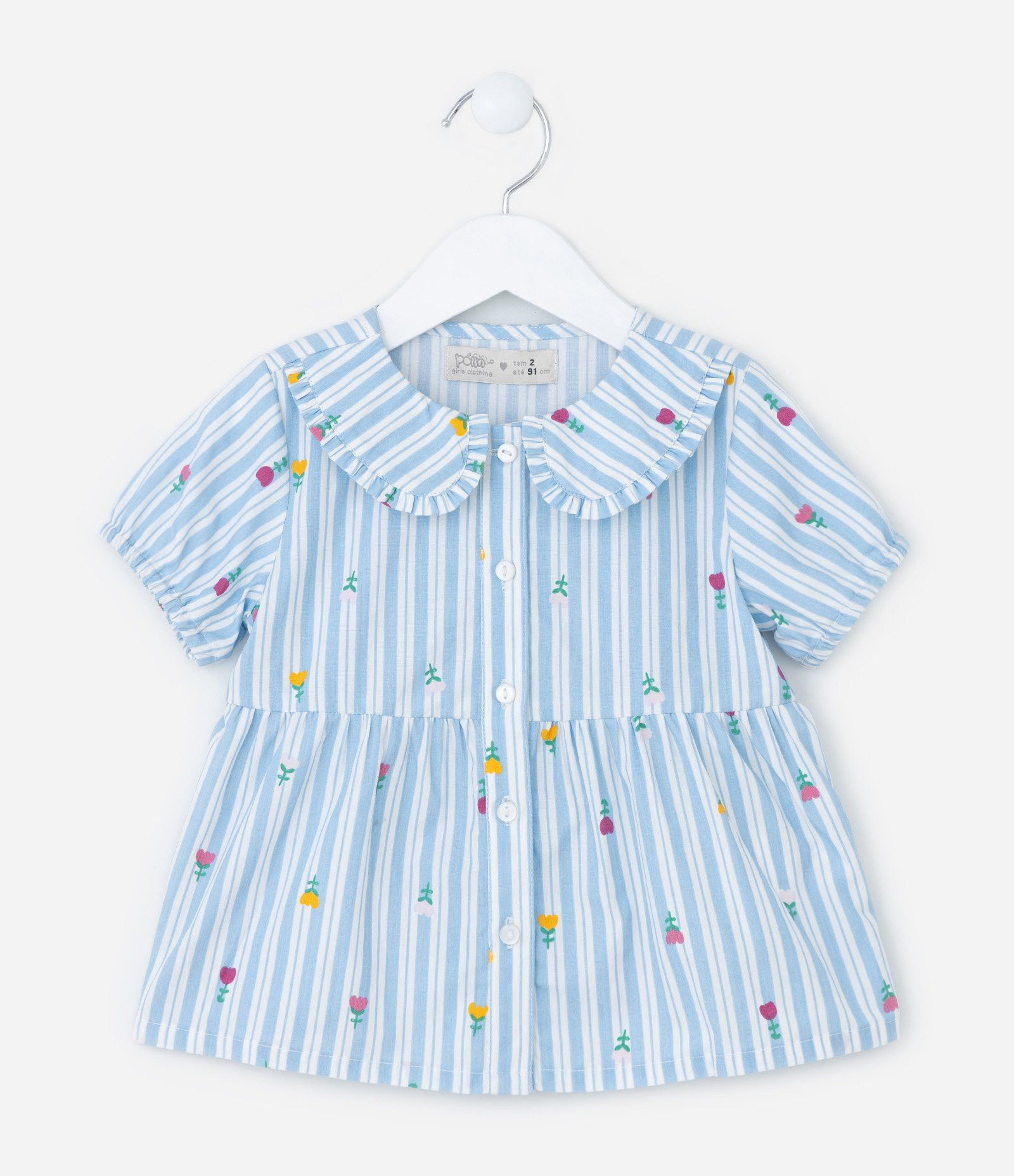 Conjunto Infantil com Estampa Florzinhas e Listras - Tam 1 a 5 Anos Azul 2