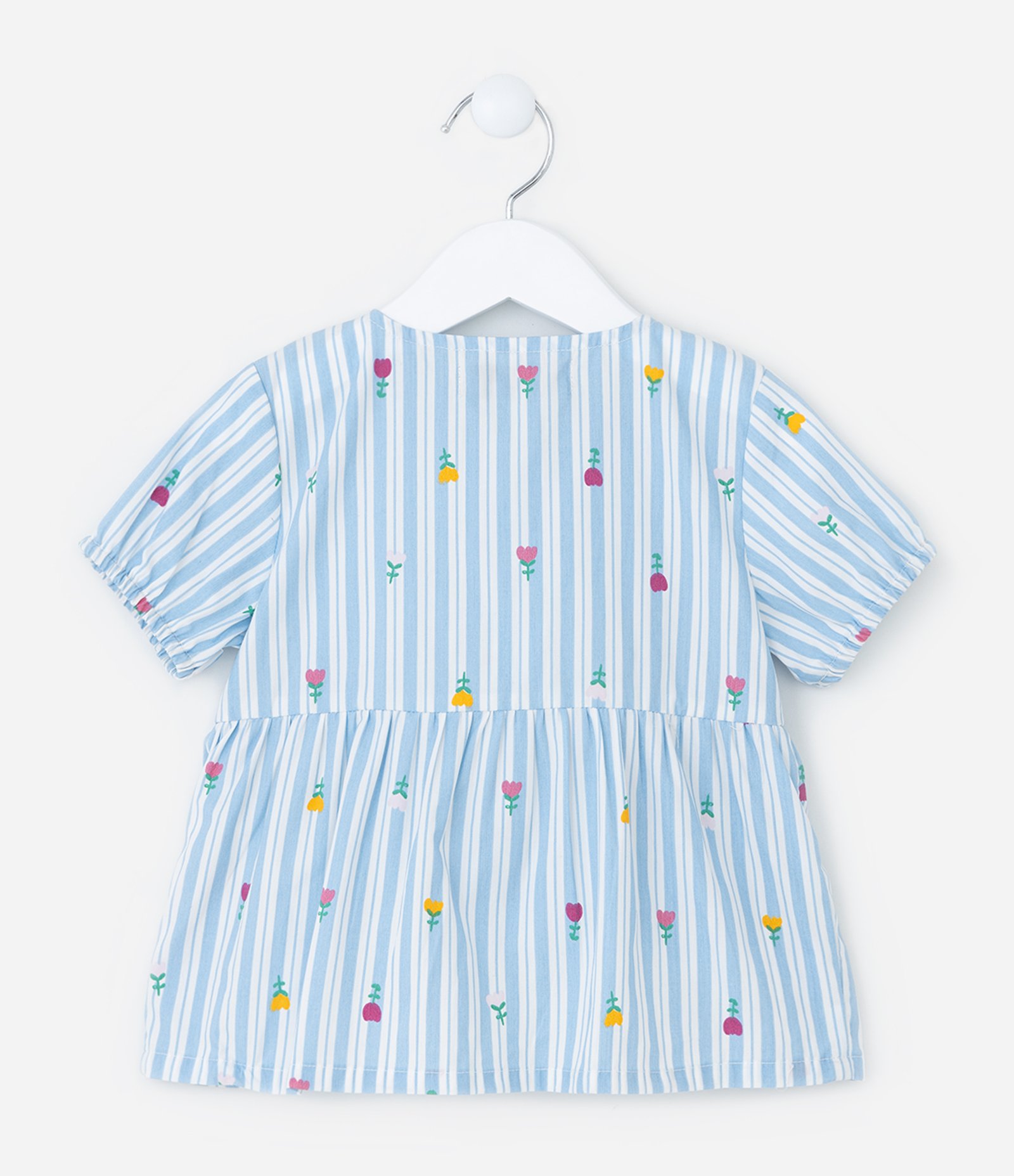 Conjunto Infantil com Estampa Florzinhas e Listras - Tam 1 a 5 Anos Azul 6