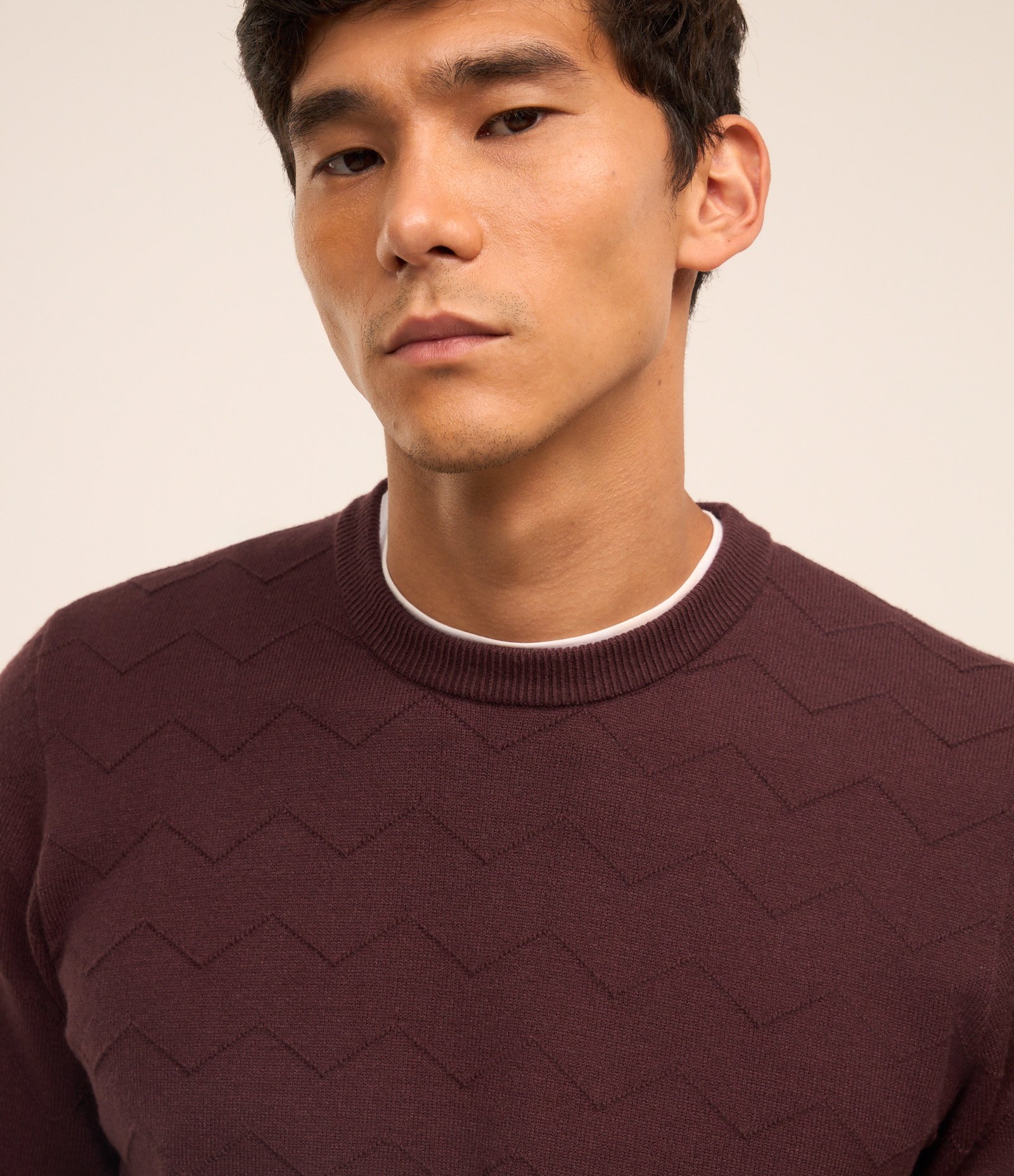 Suéter em Tricô com Textura Zig Zag Bordô 4