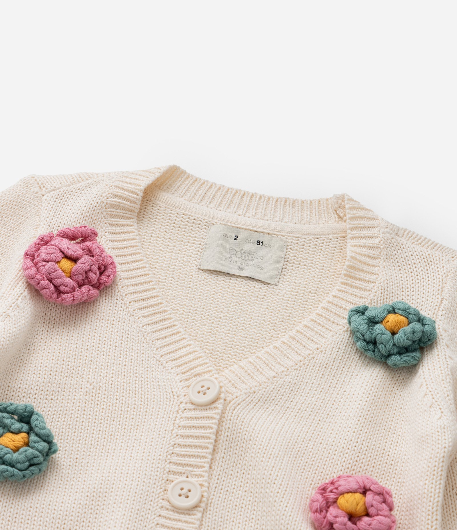 Suéter Infantil em Tricô com Florzinhas Aplicadas - Tam 1 A 5 Bege 5