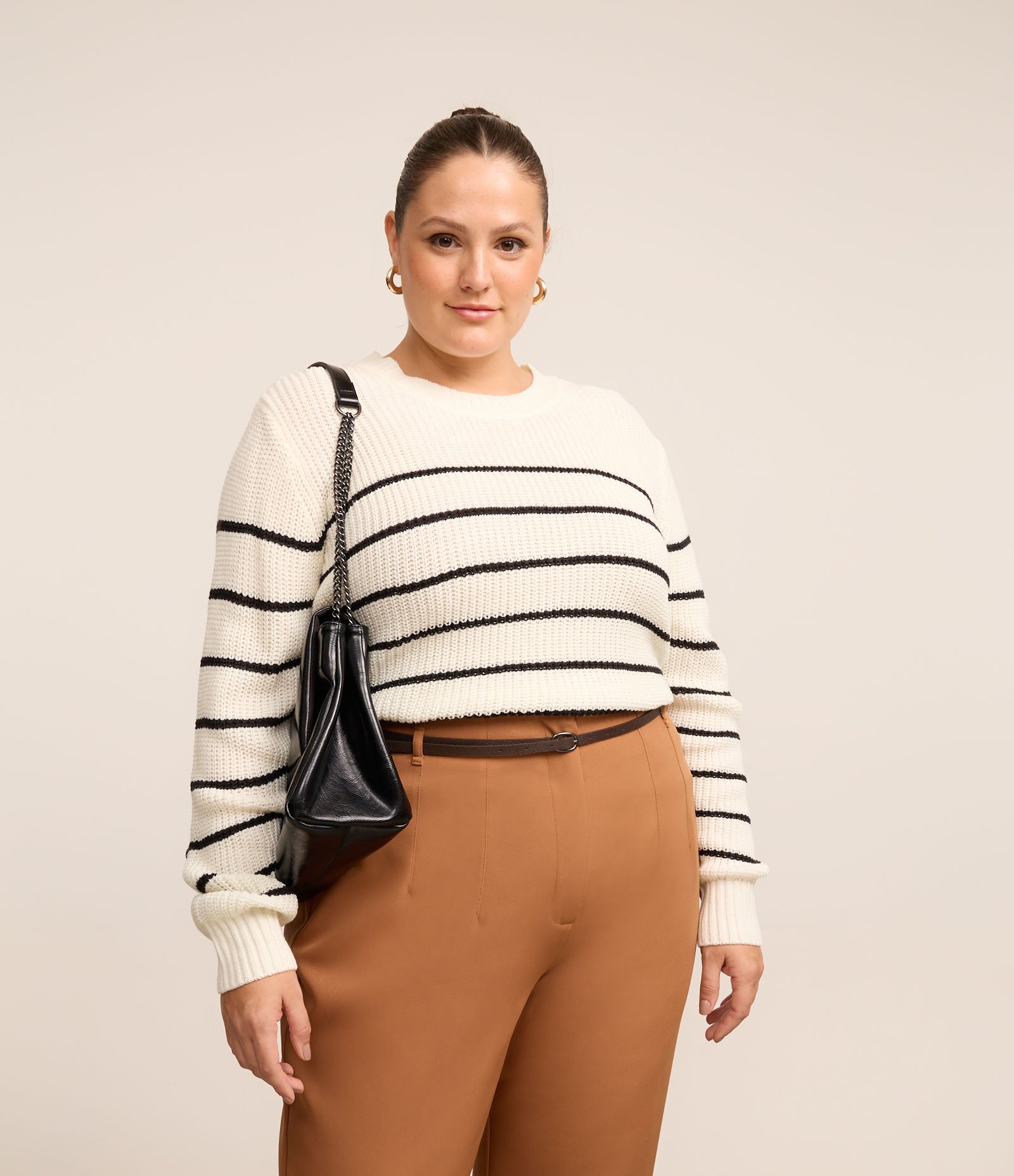 Suéter em Tricô com Listras Curve & Plus Size Off White 2