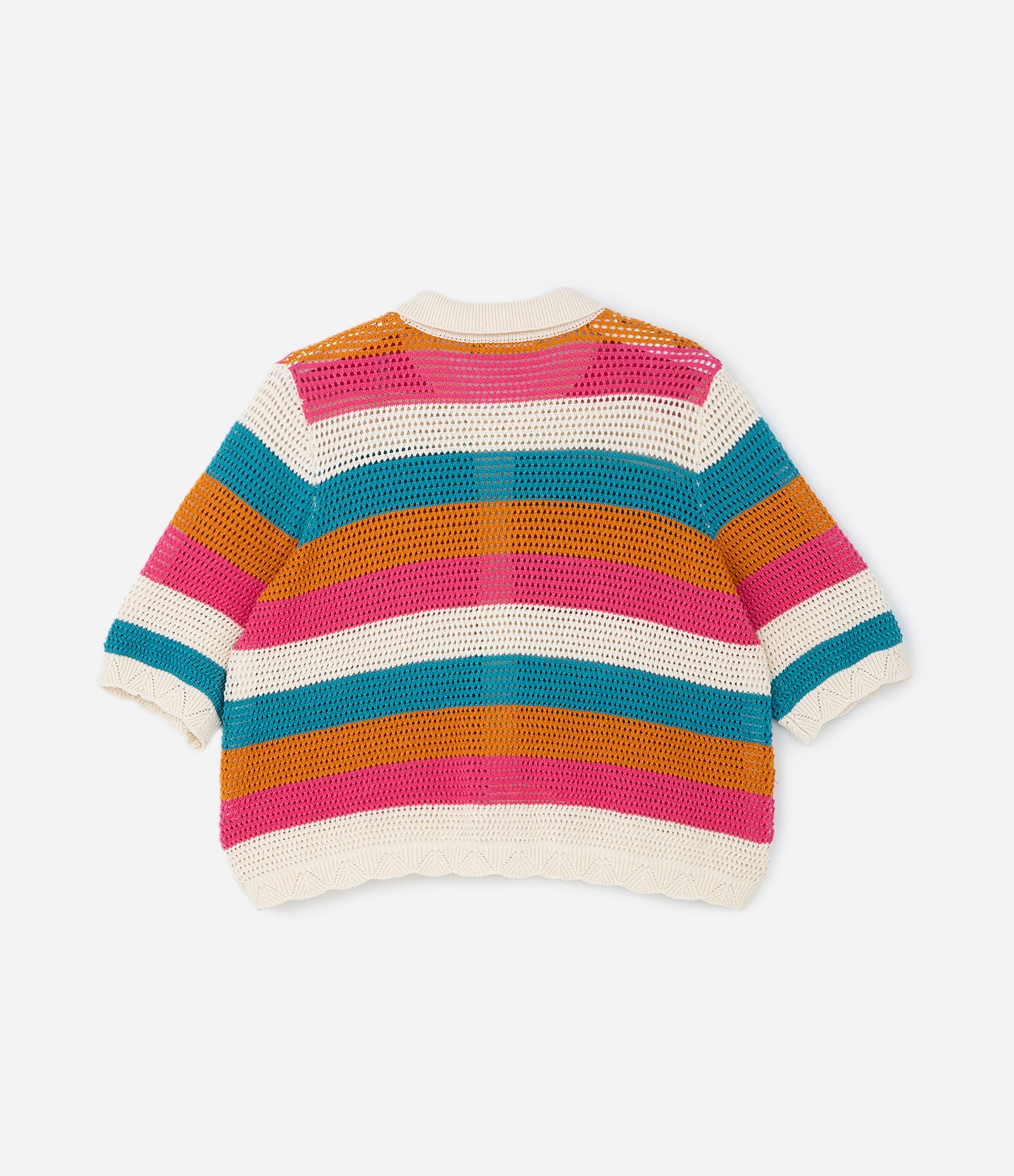 Blusa Efeito Crochê Listrada com Botões Curve & Plus Size Multicores 6