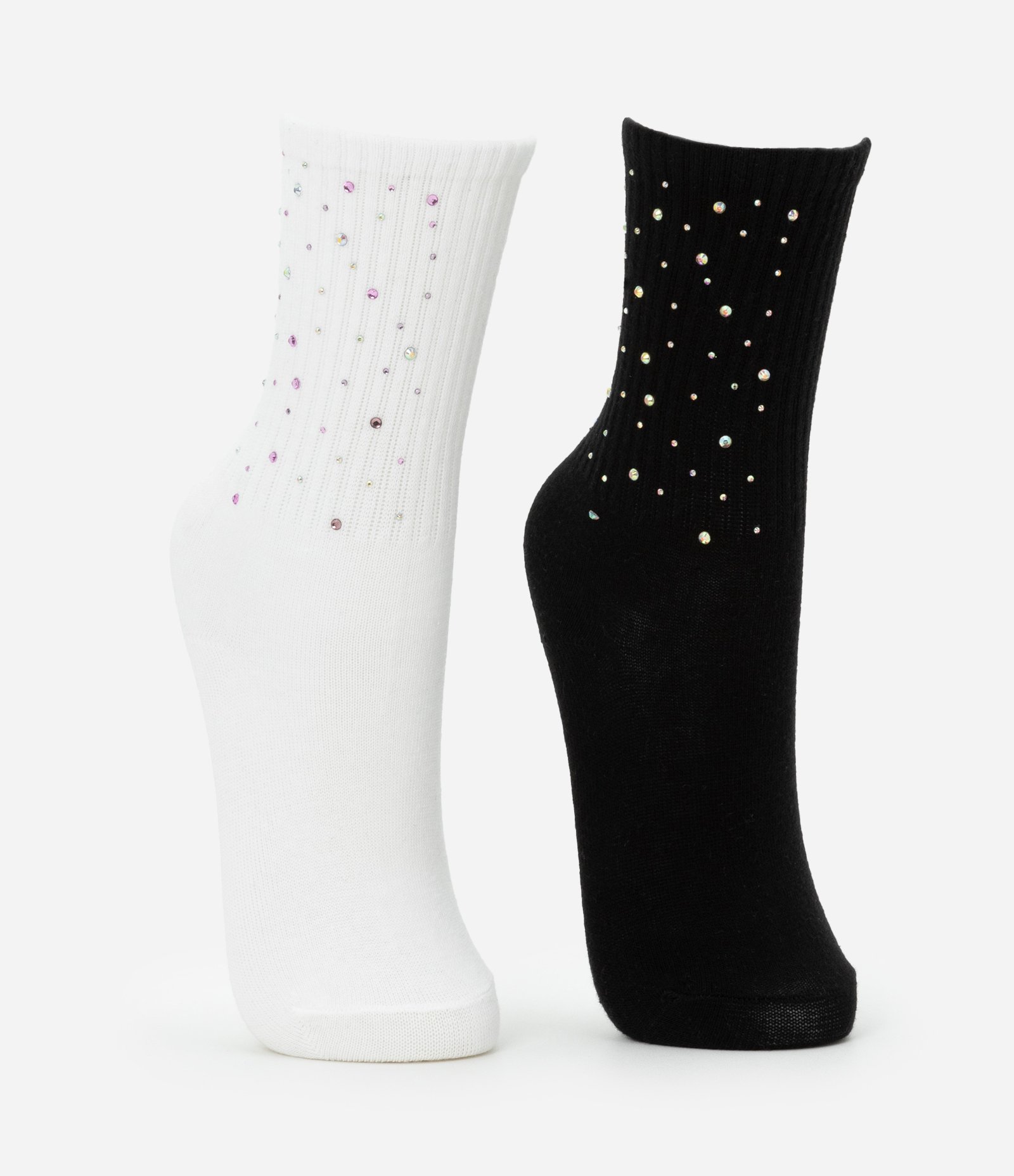 Kit 02 Meias Infantis com Brilhinhos Aplicados - Tam 23 a 34 Preto/Branco 1