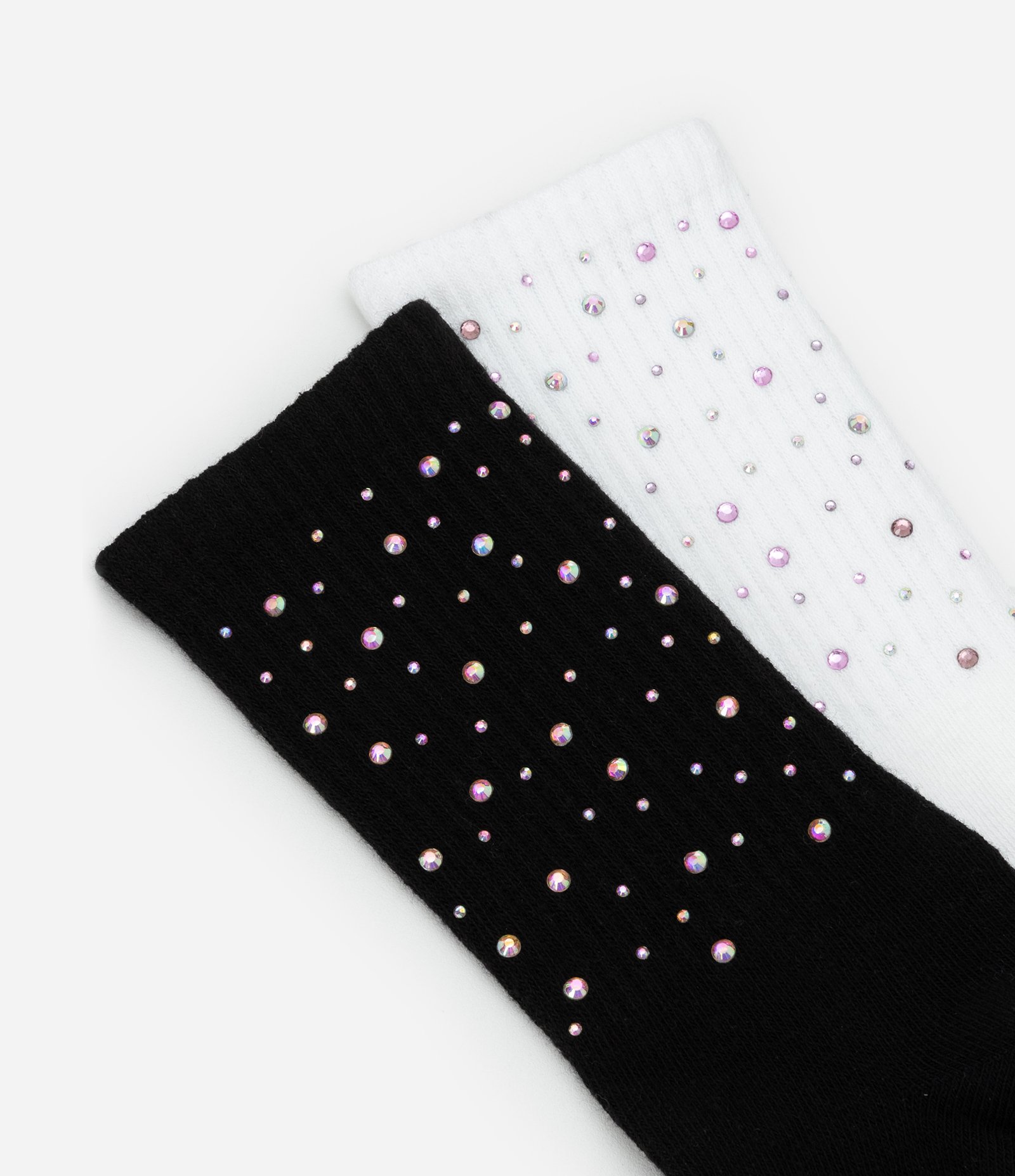 Kit 02 Meias Infantis com Brilhinhos Aplicados - Tam 23 a 34 Preto/Branco 5