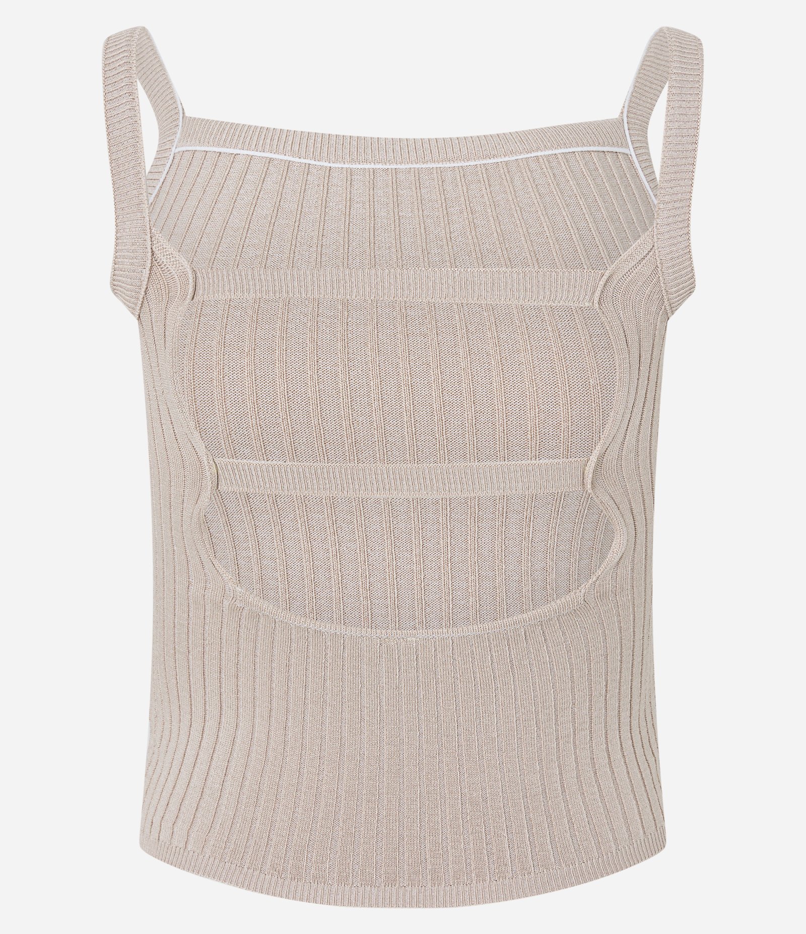 Blusa de Alça em Tricô Seamless com Costas Abertas Bege 6